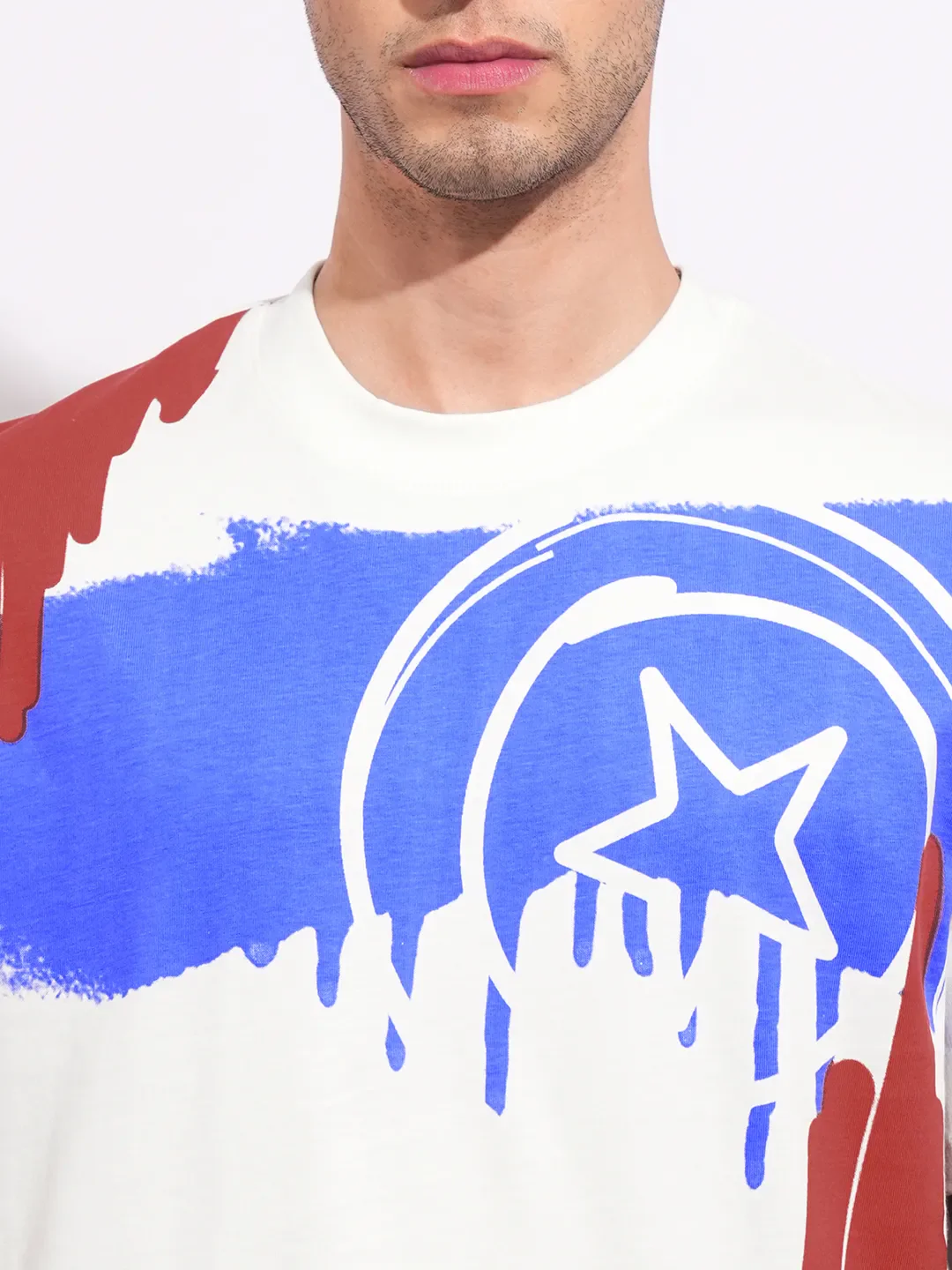 Captain America Ecru Easy Fit Round Neck Men's T-Shirt by Being Human Clothing - Image 5
