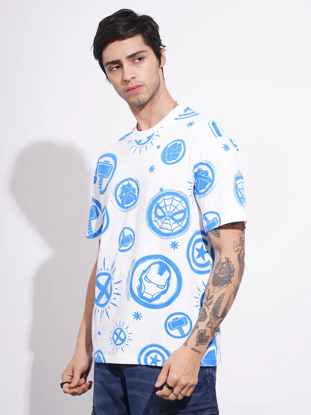 Avengers White Easy Fit Round Neck Men's T-Shirt by Being Human Clothing - Image 2