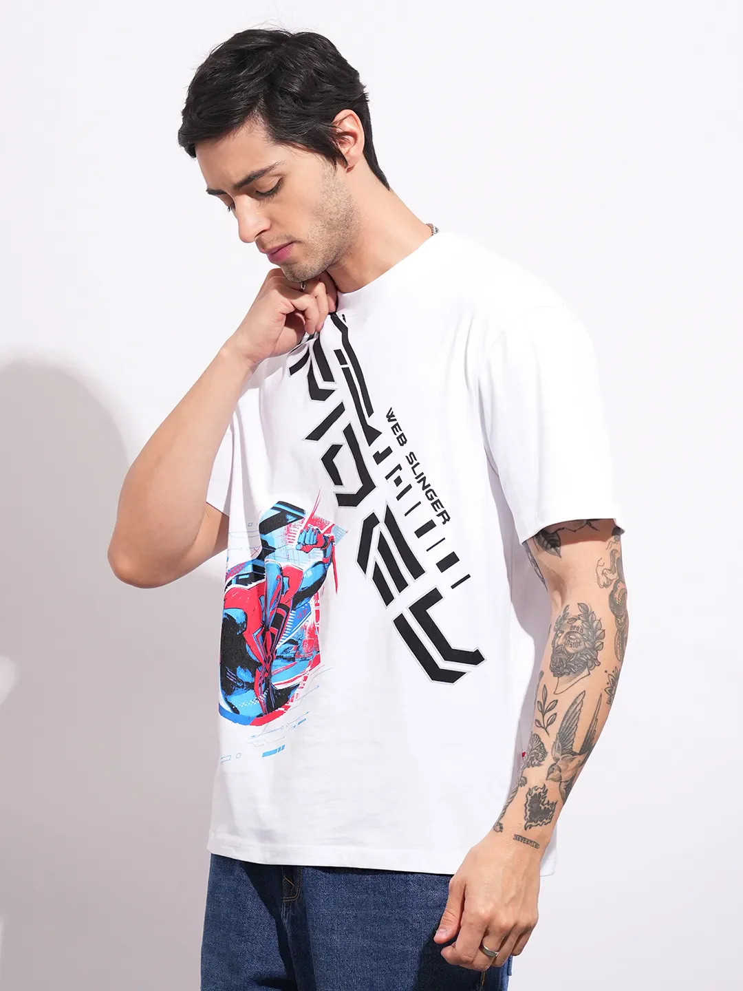 Spiderman White Easy Fit Round Neck Men's T-Shirt by Being Human Clothing - Image 2