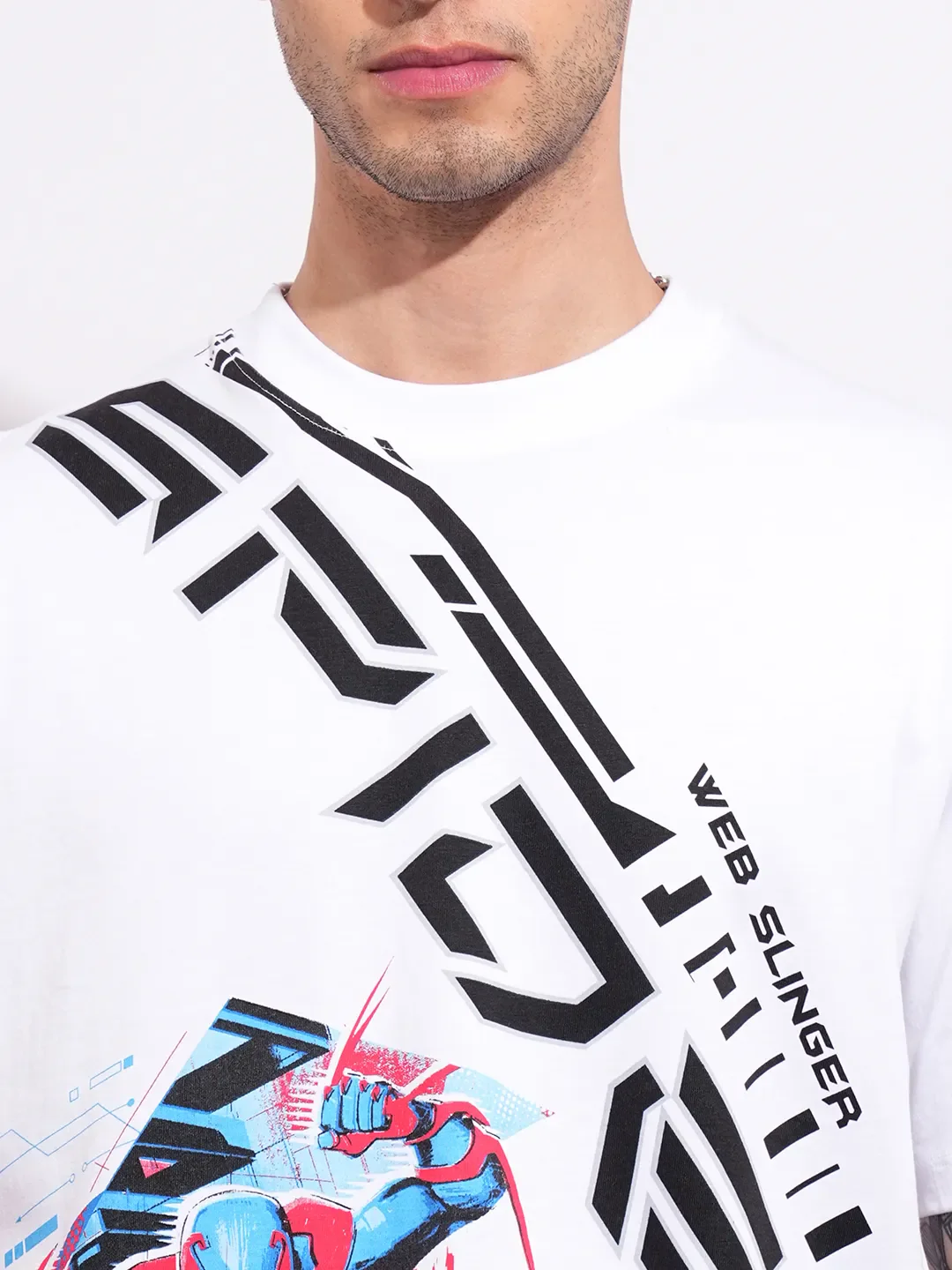 Spiderman White Easy Fit Round Neck Men's T-Shirt by Being Human Clothing - Image 5