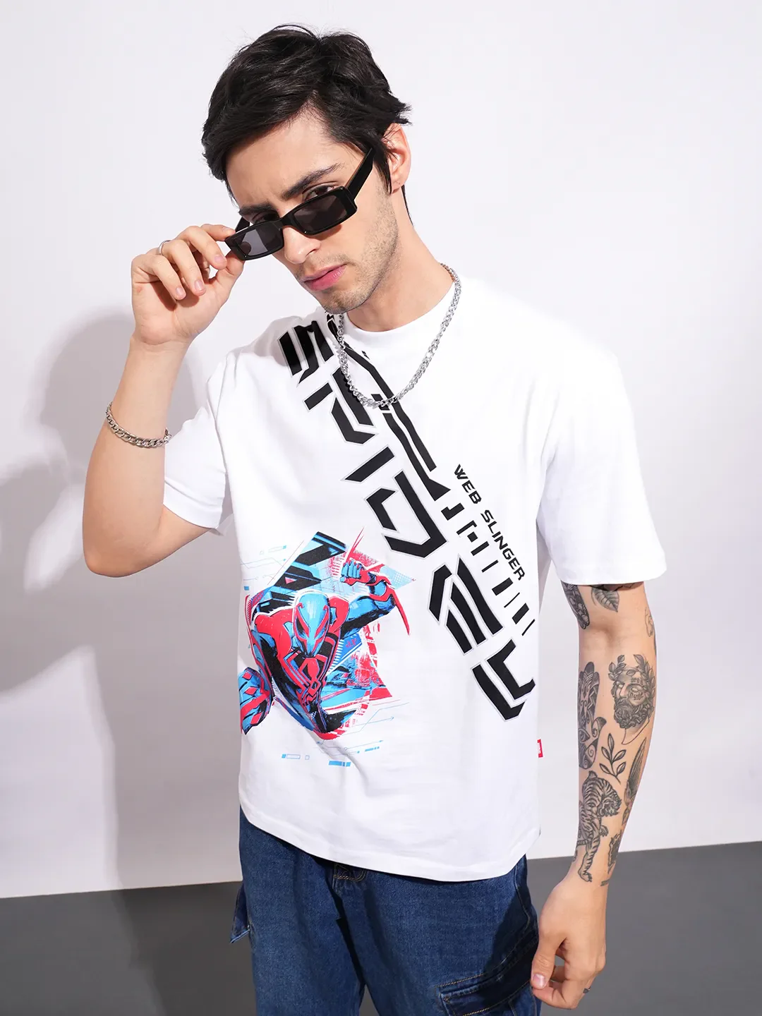 Spiderman White Easy Fit Round Neck Men's T-Shirt by Being Human Clothing - Image 6