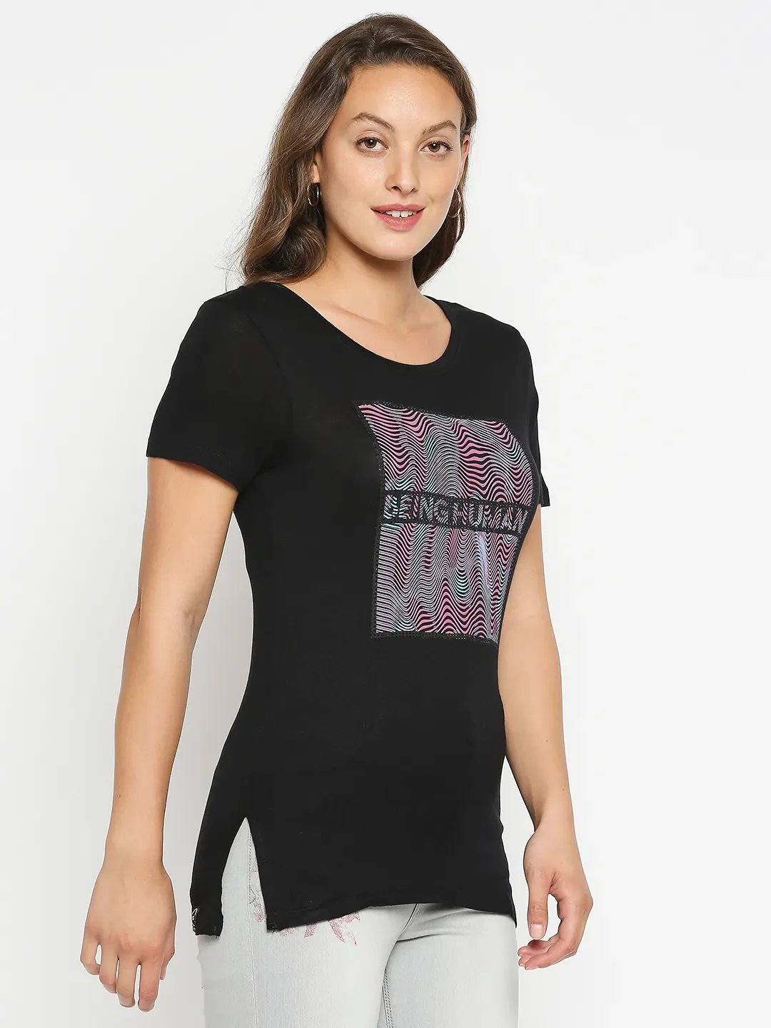 Black Regular Fit Round Neck Short Sleeves Modal Jersey Women's T-Shirt by Being Human Clothing - Image 3