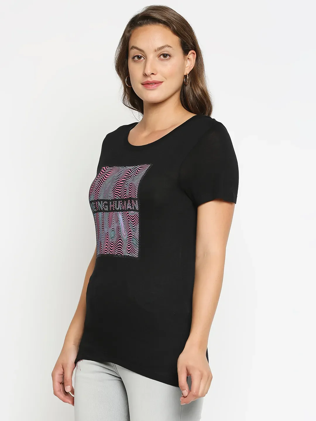 Black Regular Fit Round Neck Short Sleeves Modal Jersey Women's T-Shirt by Being Human Clothing - Image 5