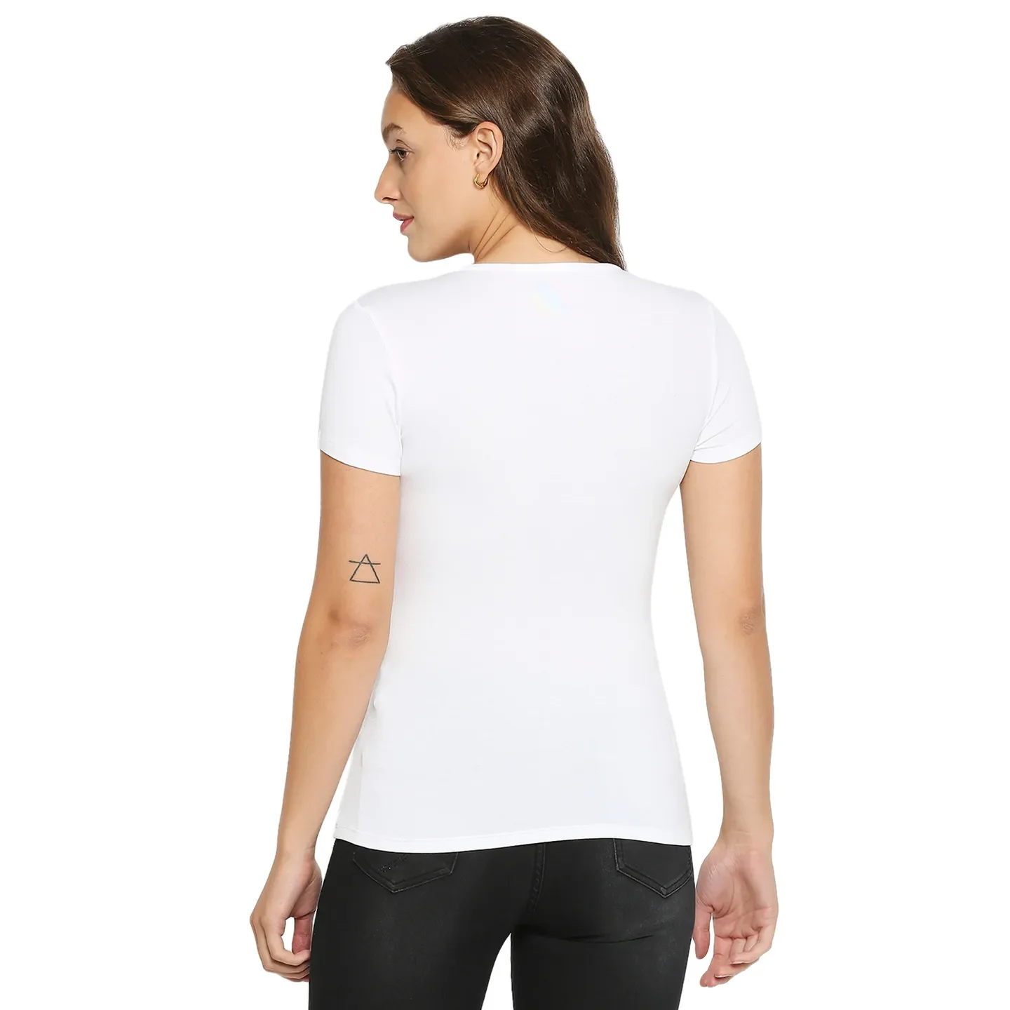 White Regular Fit Round Neck Short Sleeves Cotton Women's T-Shirt by Being Human Clothing - Image 3