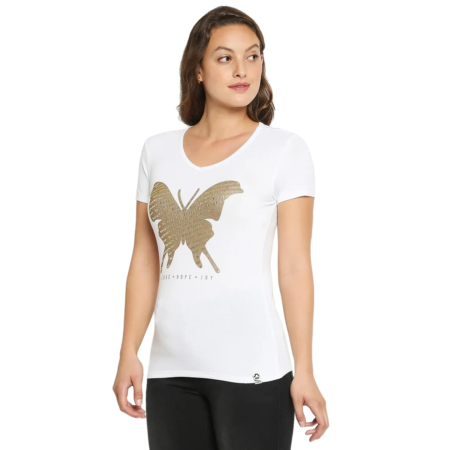 White Regular Fit Round Neck Short Sleeves Cotton Women's T-Shirt by Being Human Clothing - Image 4
