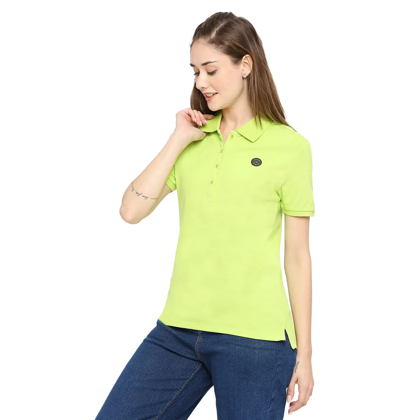 Green Semi Fit Polo Collar Short Sleeves Cotton Women's T-Shirt by Being Human Clothing - Image 2