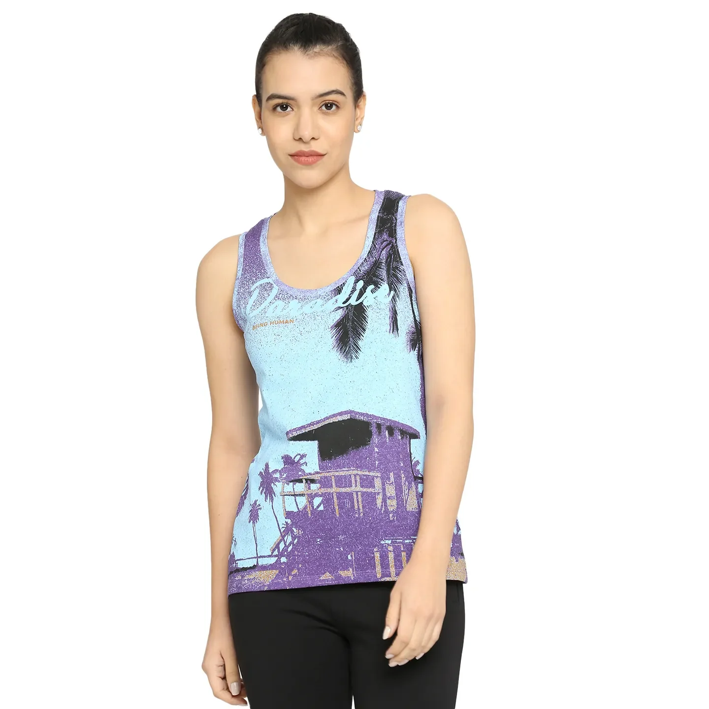 Blue Semi Fit Women's Cotton Tank Top By Being Human Clothing