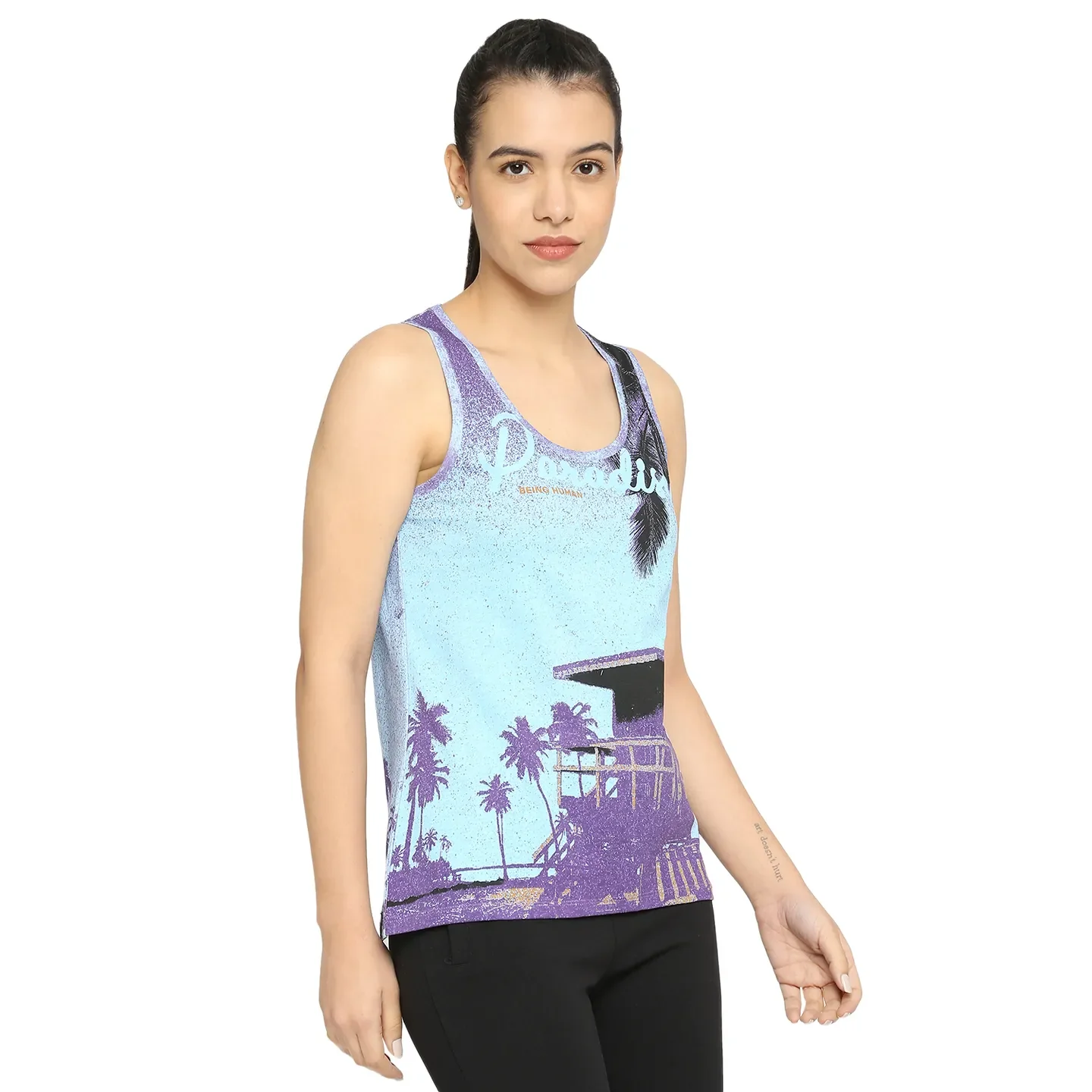 Blue Semi Fit Women's Cotton Tank Top By Being Human Clothing - Image 3