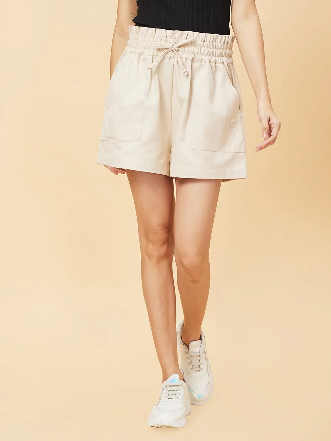 Off White High Rise Women's Cotton Blend Shorts By Being Human Clothing