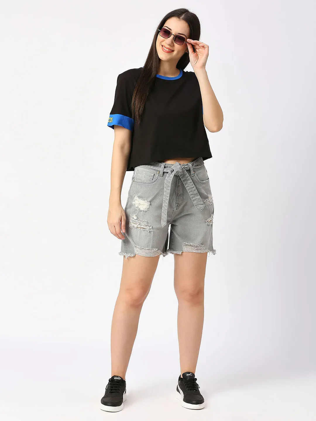 Grey High Rise Women's Cotton Shorts By Being Human Clothing - Image 2