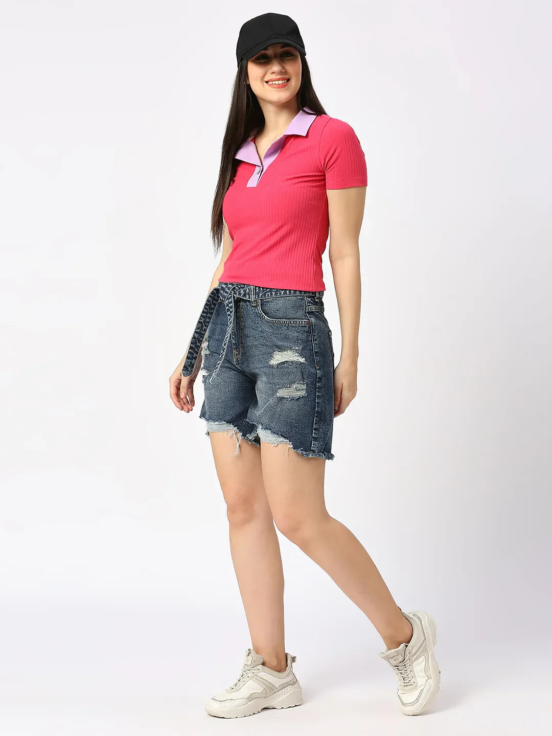 Blue High Rise Women's Cotton Shorts By Being Human Clothing - Image 4