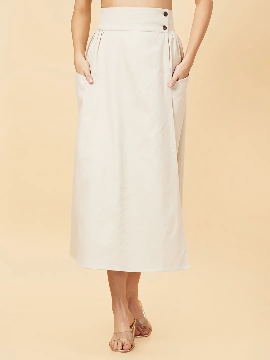 Off White Flared Regular Fit Women's Cotton Blend Skirt By Being Human Clothing