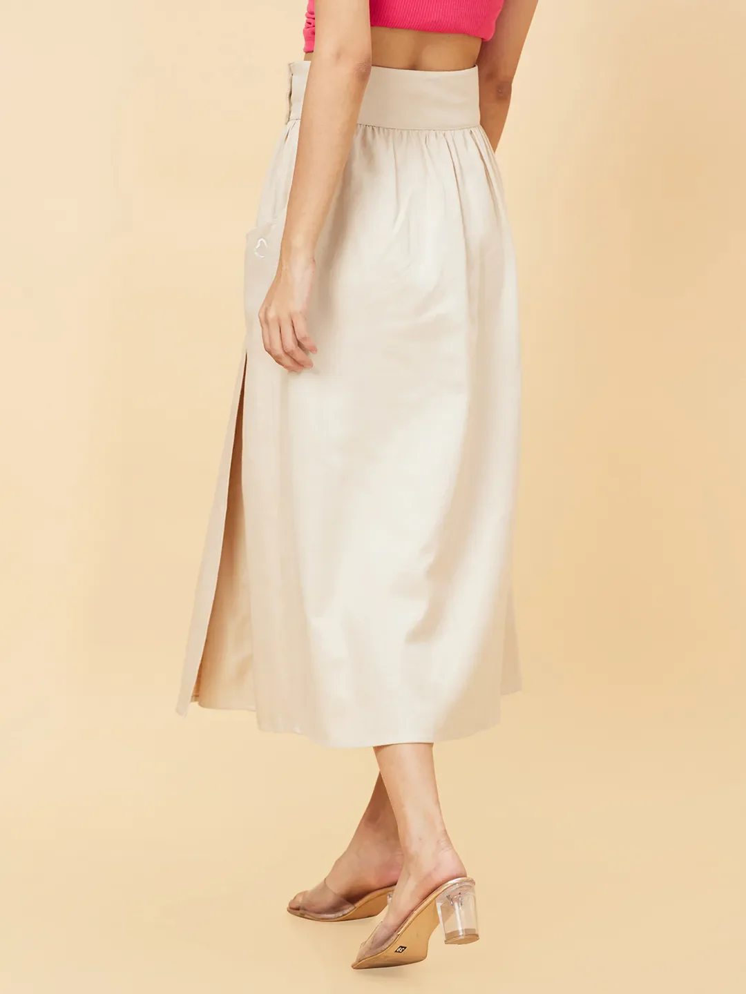 Off White Flared Regular Fit Women's Cotton Blend Skirt By Being Human Clothing - Image 4