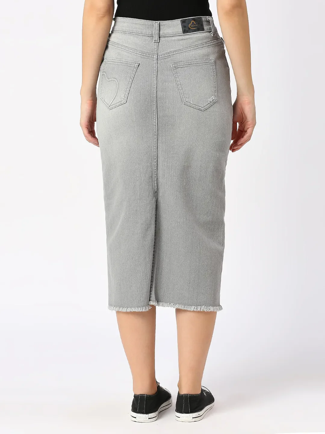 Grey Straight High Rise Women's Cotton Skirt By Being Human Clothing - Image 3