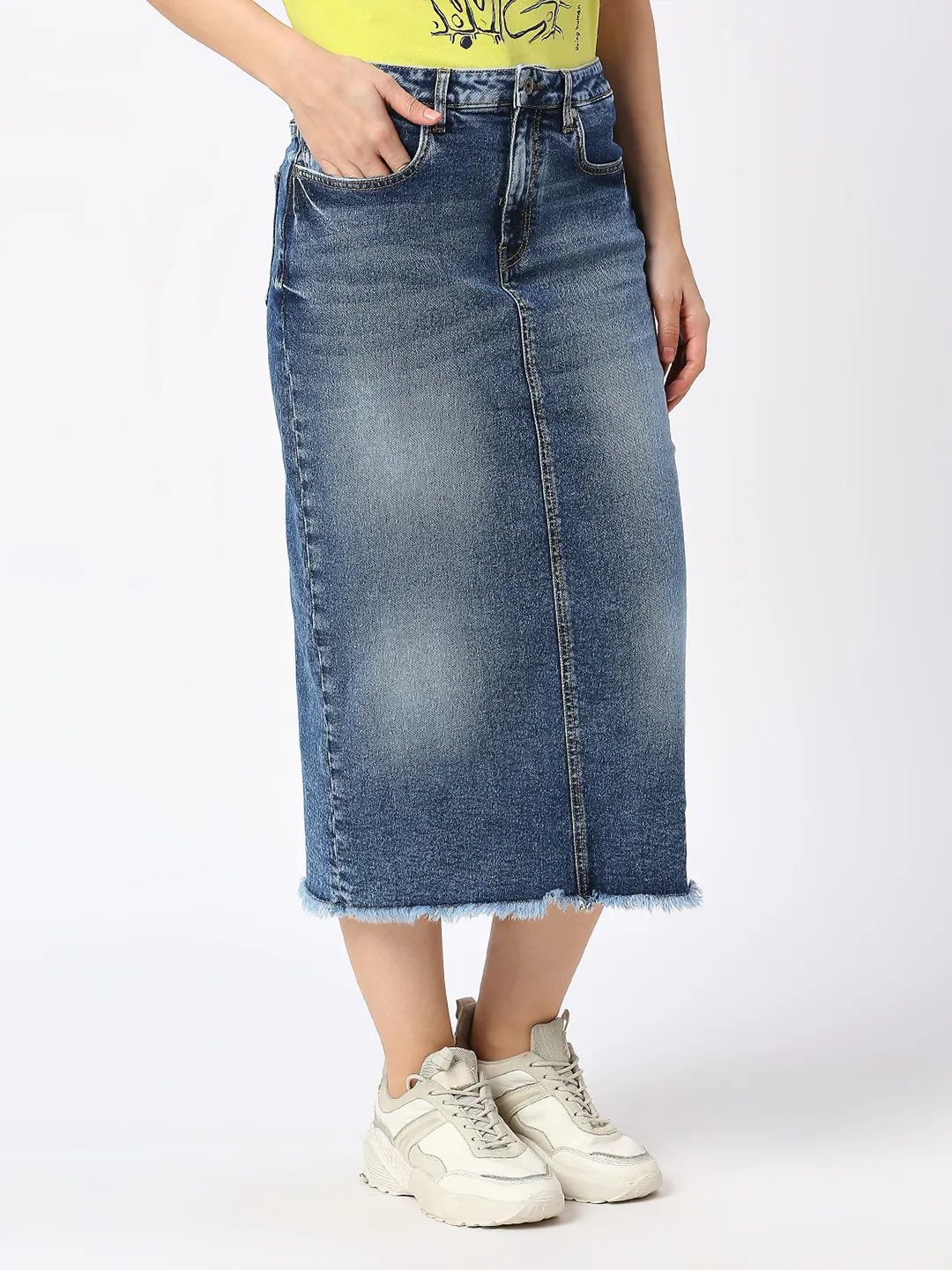 Blue Straight High Waist Women's Cotton Skirt By Being Human Clothing - Image 4
