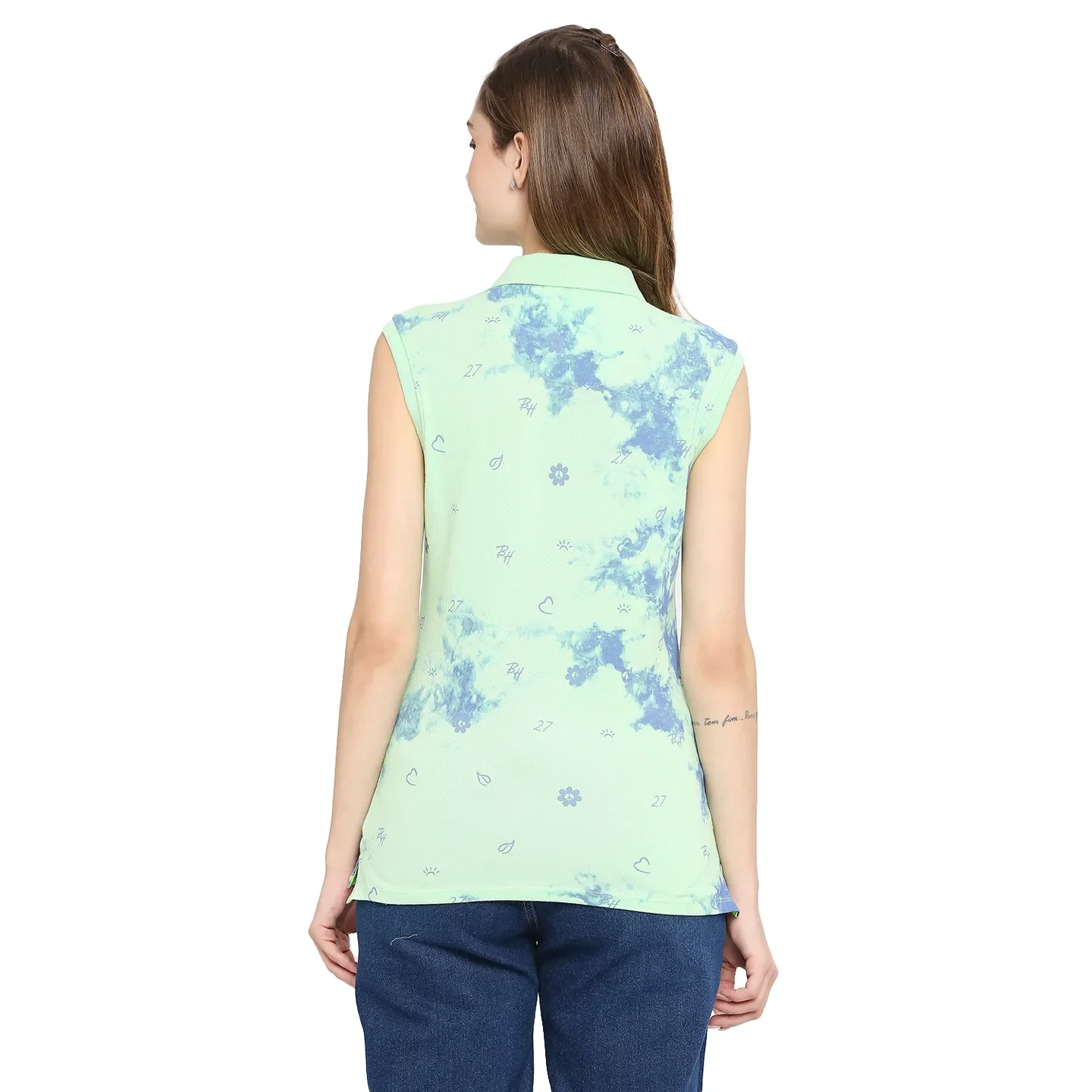 Green Women's Cotton Sleeveless Polo Tank Top By Being Human Clothing - Image 4