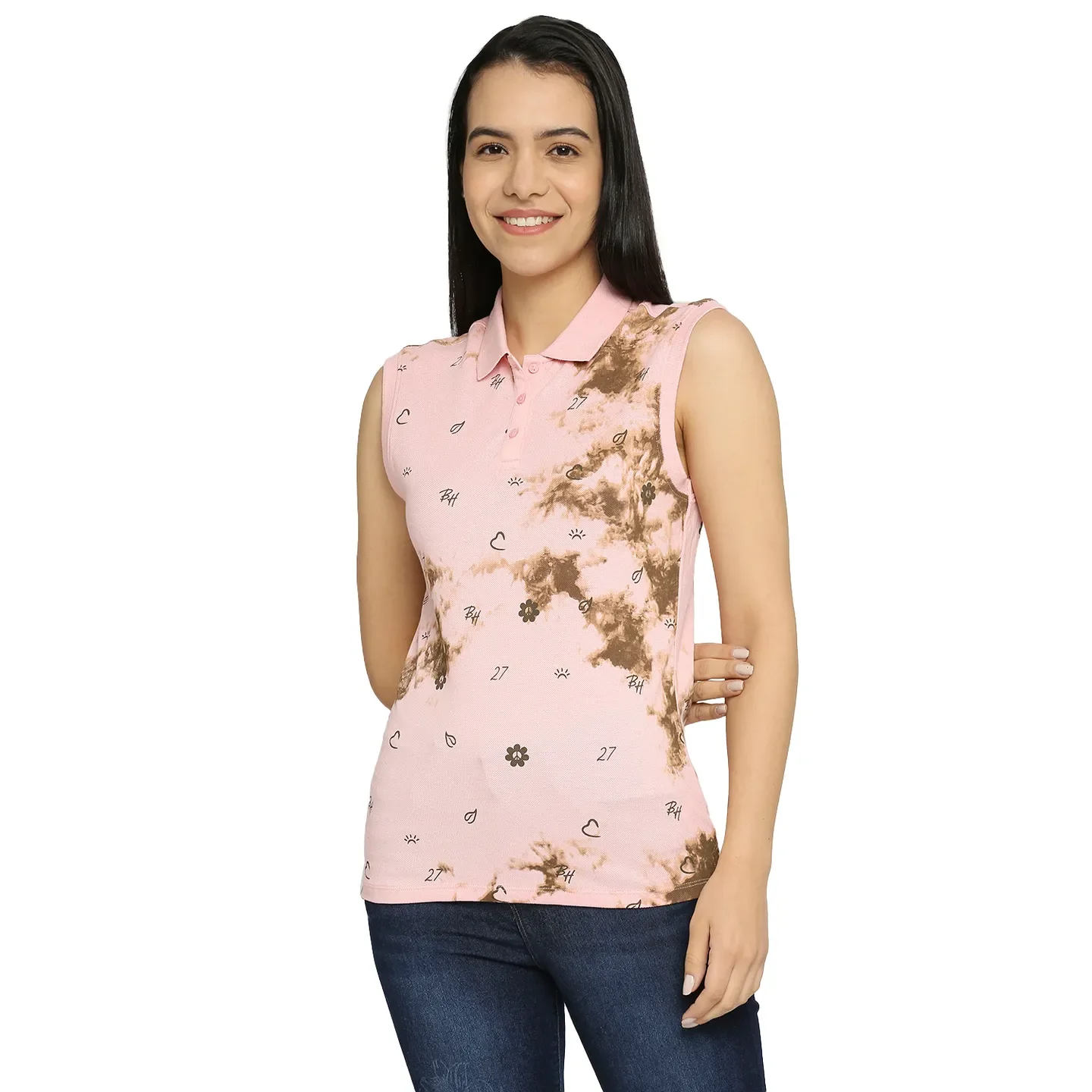 Pink Women's Cotton Sleeveless Polo Tank Top By Being Human Clothing