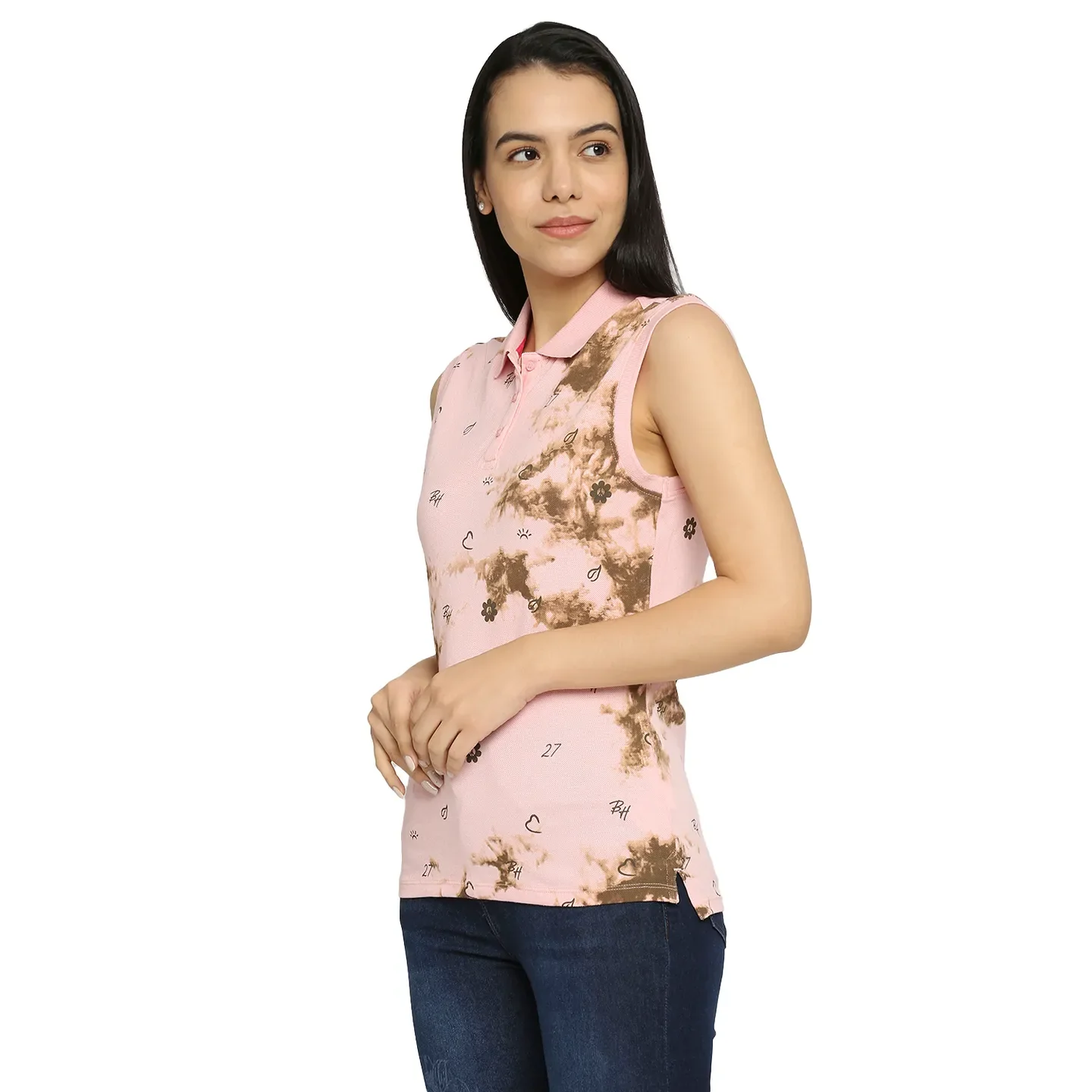 Pink Women's Cotton Sleeveless Polo Tank Top By Being Human Clothing - Image 2