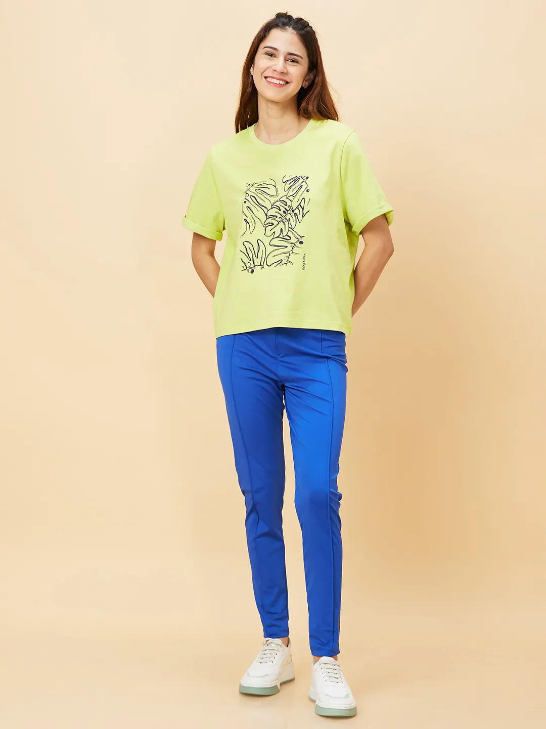Green Relaxed Fit Women's Cotton T-Shirt By Being Human Clothing - Image 2
