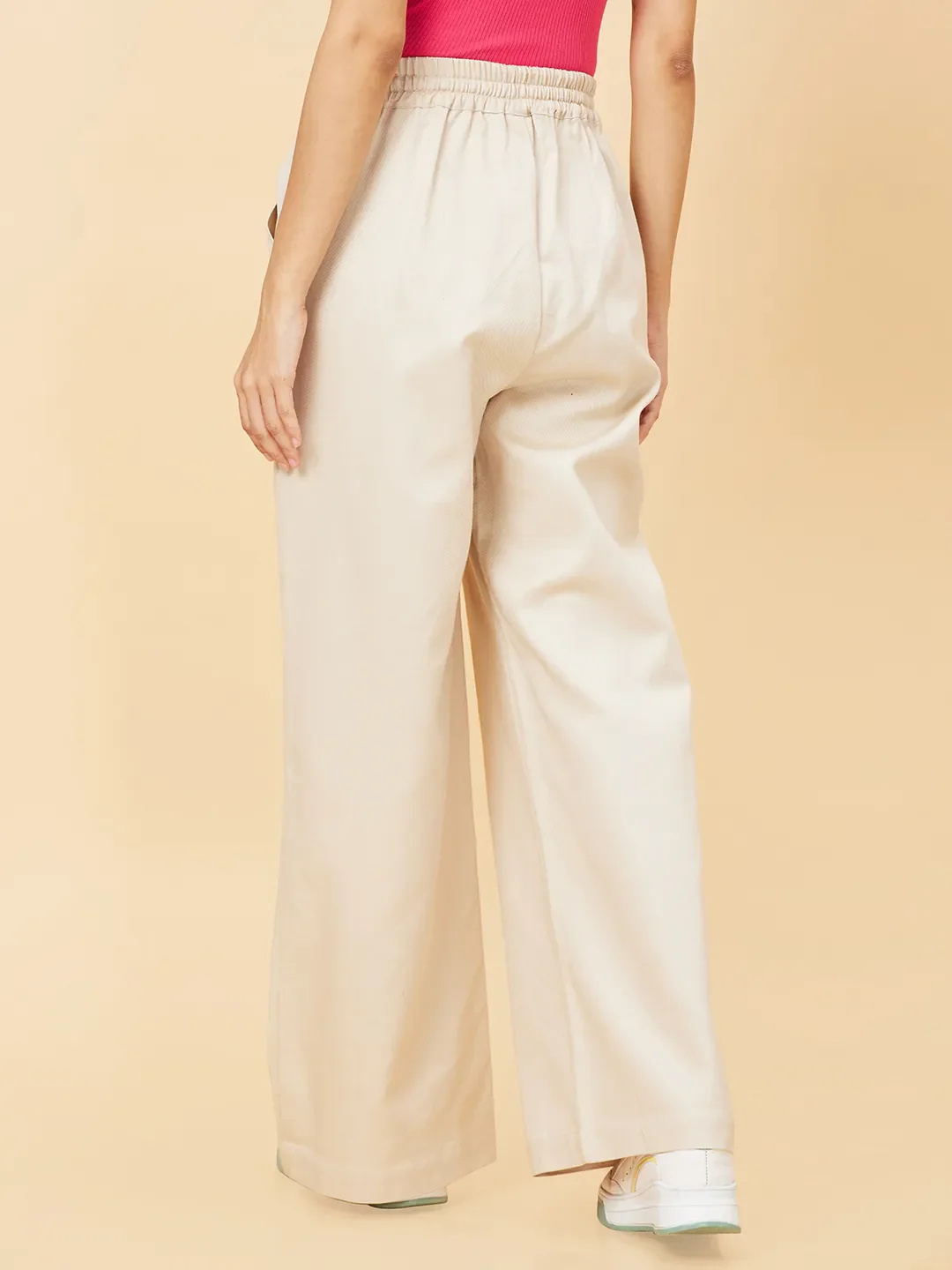 Off White Flared Regular Fit Women's Cotton Blend Track Pants By Being Human Clothing - Image 4