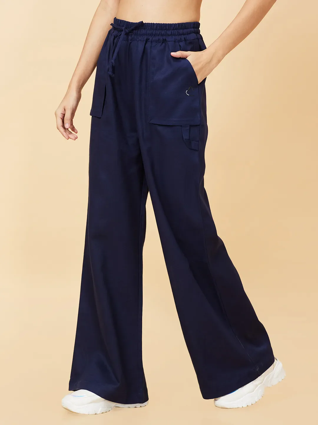 Blue Flared Regular Fit Women's Cotton Blend Track Pants By Being Human Clothing - Image 3
