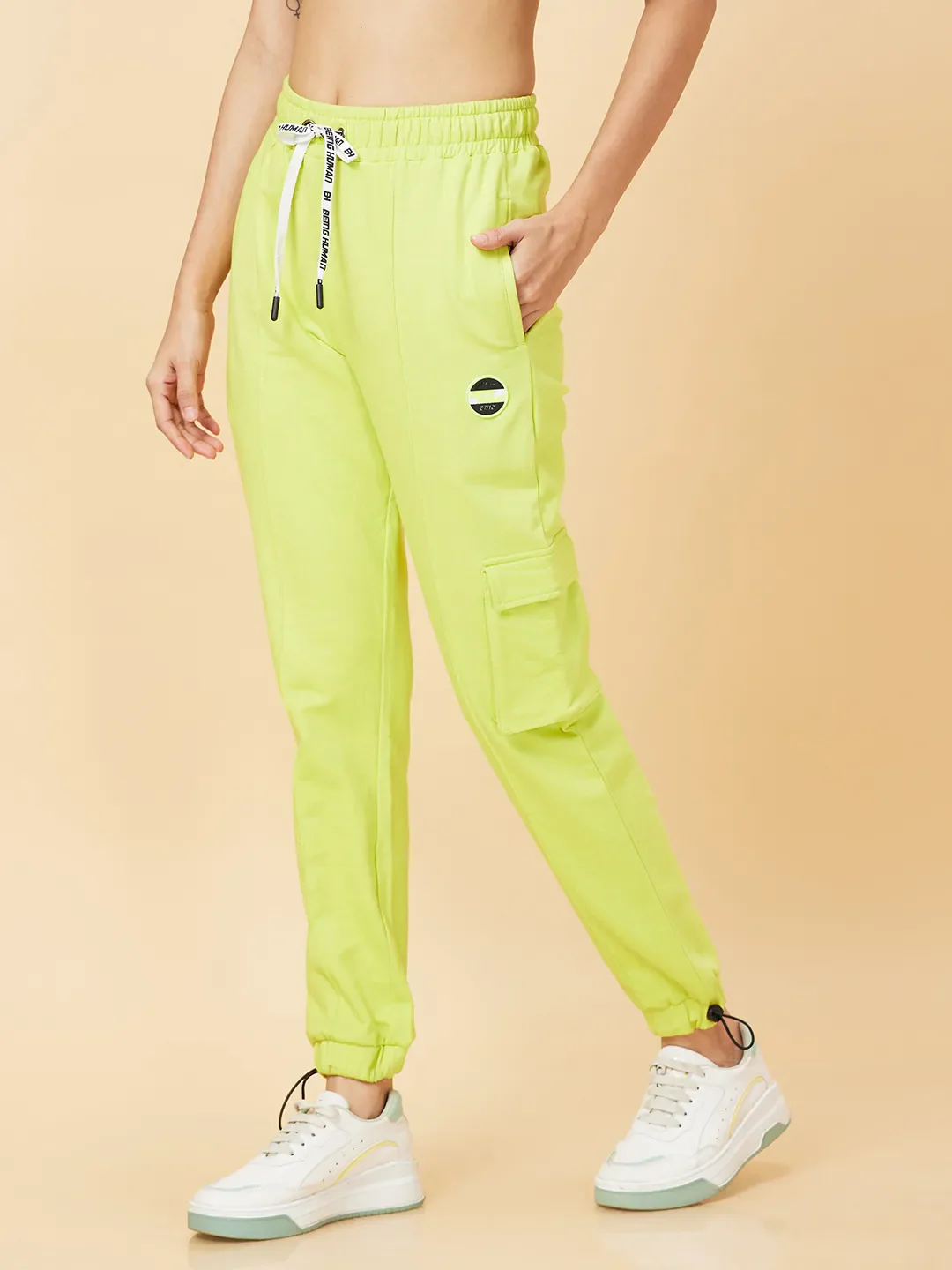 Green Relaxed Fit Women's Cotton Track Pants By Being Human Clothing - Image 3