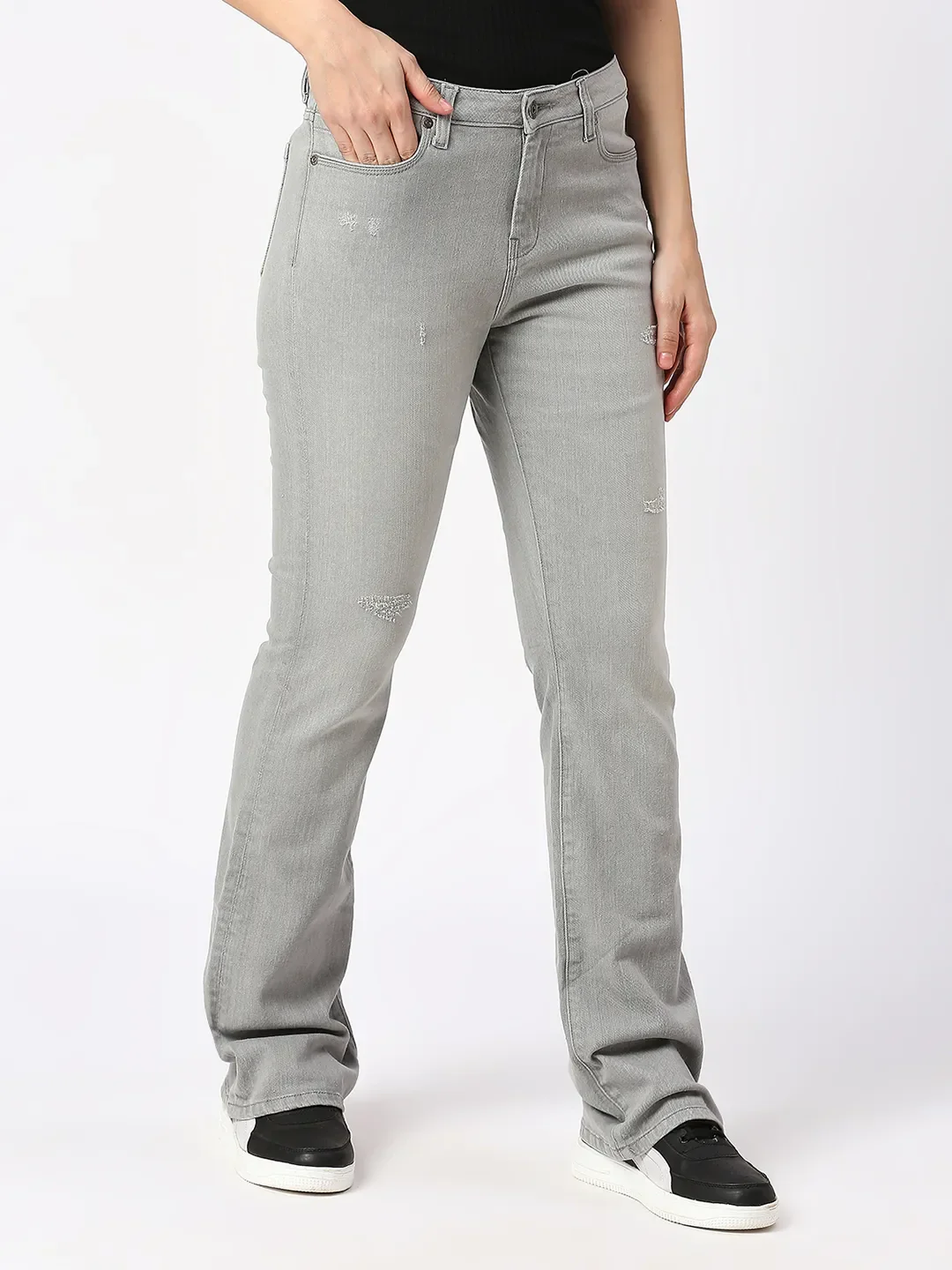 Grey Boot Cut Mid Rise Women's Denim By Being Human Clothing - Image 4