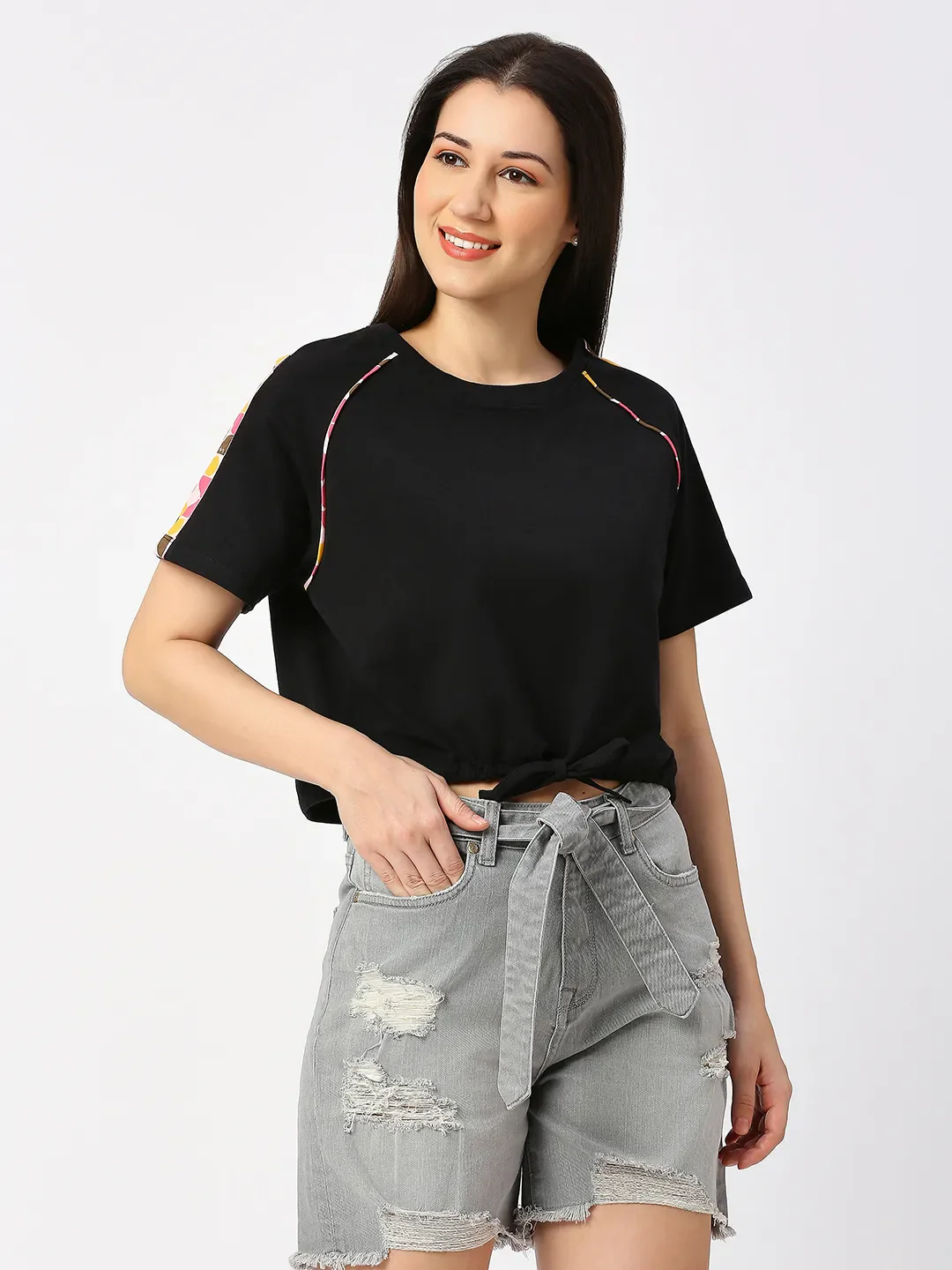 Black Boxy Fit Women's Cotton Cropped T-Shirt By Being Human Clothing - Image 3