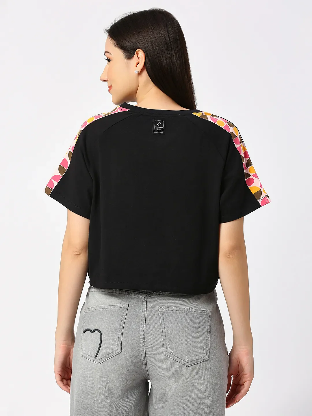 Black Boxy Fit Women's Cotton Cropped T-Shirt By Being Human Clothing - Image 4