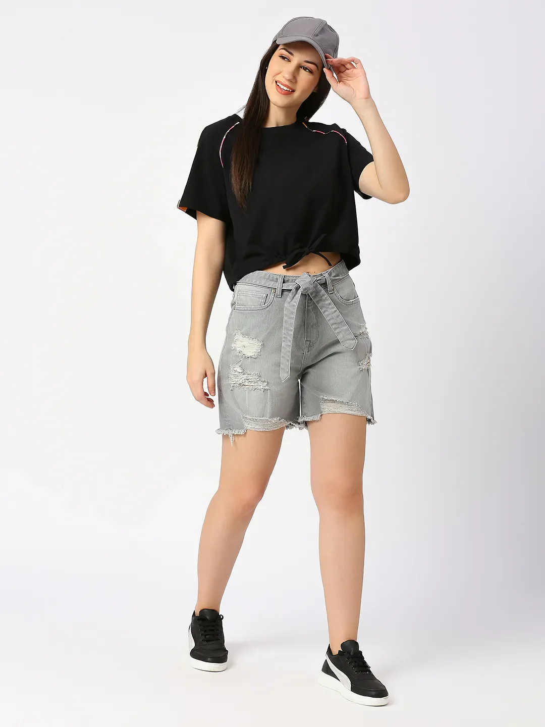 Black Boxy Fit Women's Cotton Cropped T-Shirt By Being Human Clothing - Image 6