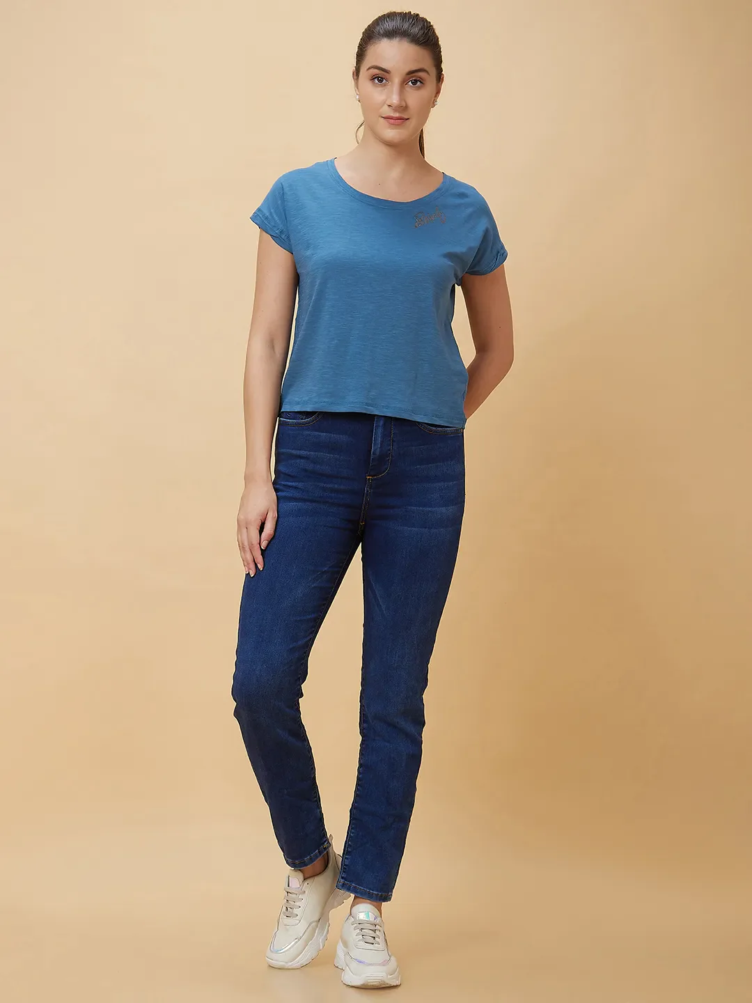 Blue Coral Boxy Fit Women's Cotton T-Shirt By Being Human Clothing - Image 2