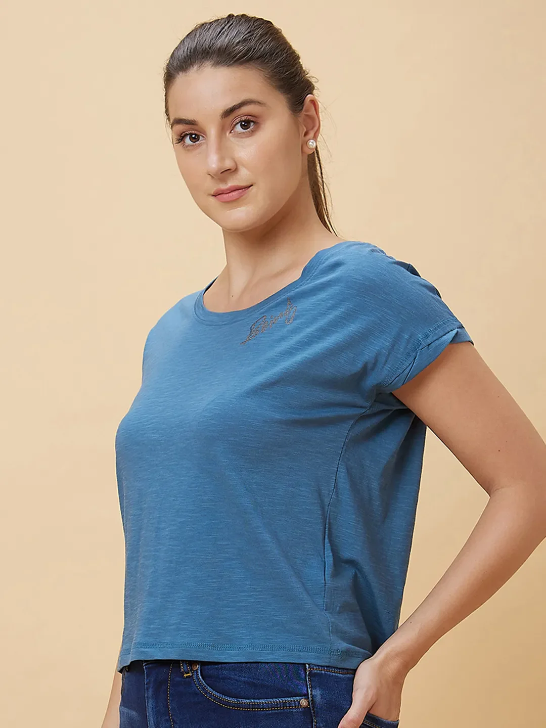 Blue Coral Boxy Fit Women's Cotton T-Shirt By Being Human Clothing - Image 4