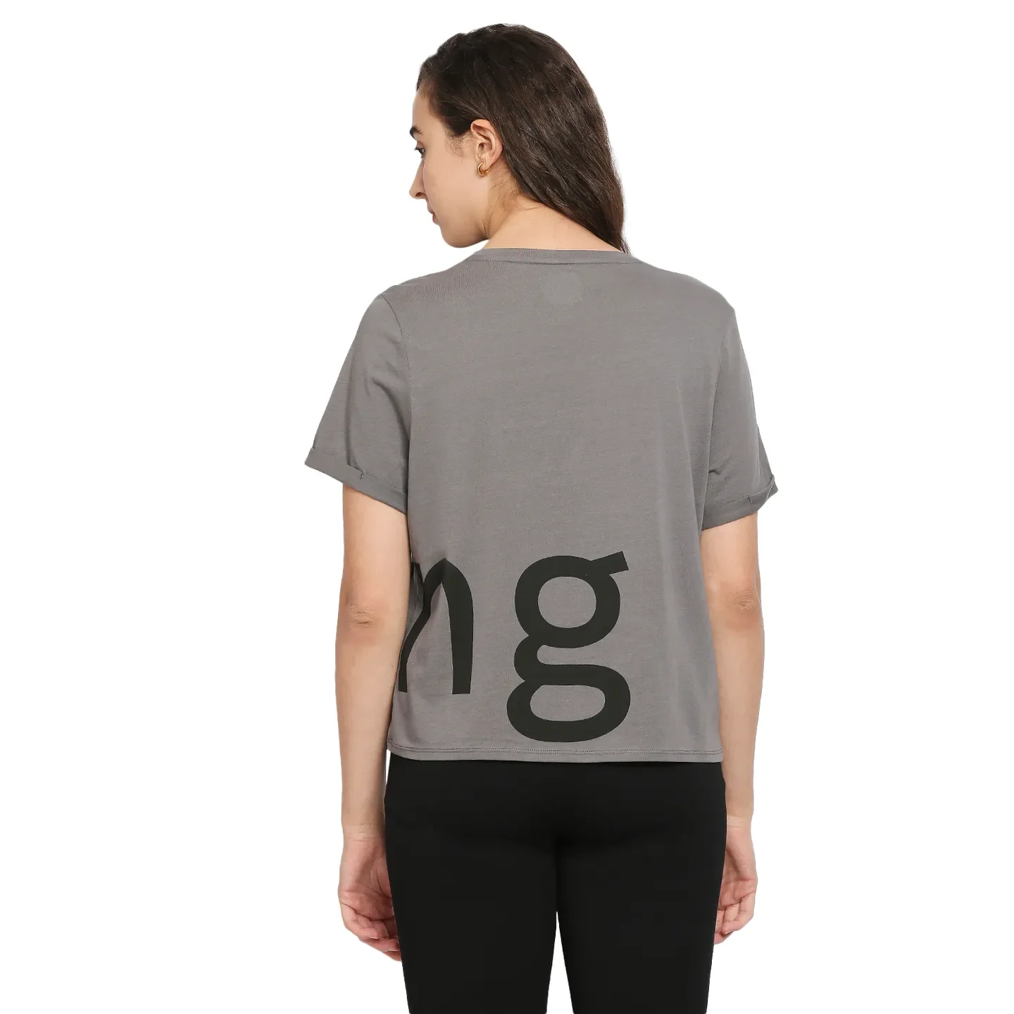 Grey Boxy Crop Fit Round Neck Short Sleeves Cotton Women's T-Shirt by Being Human Clothing - Image 4