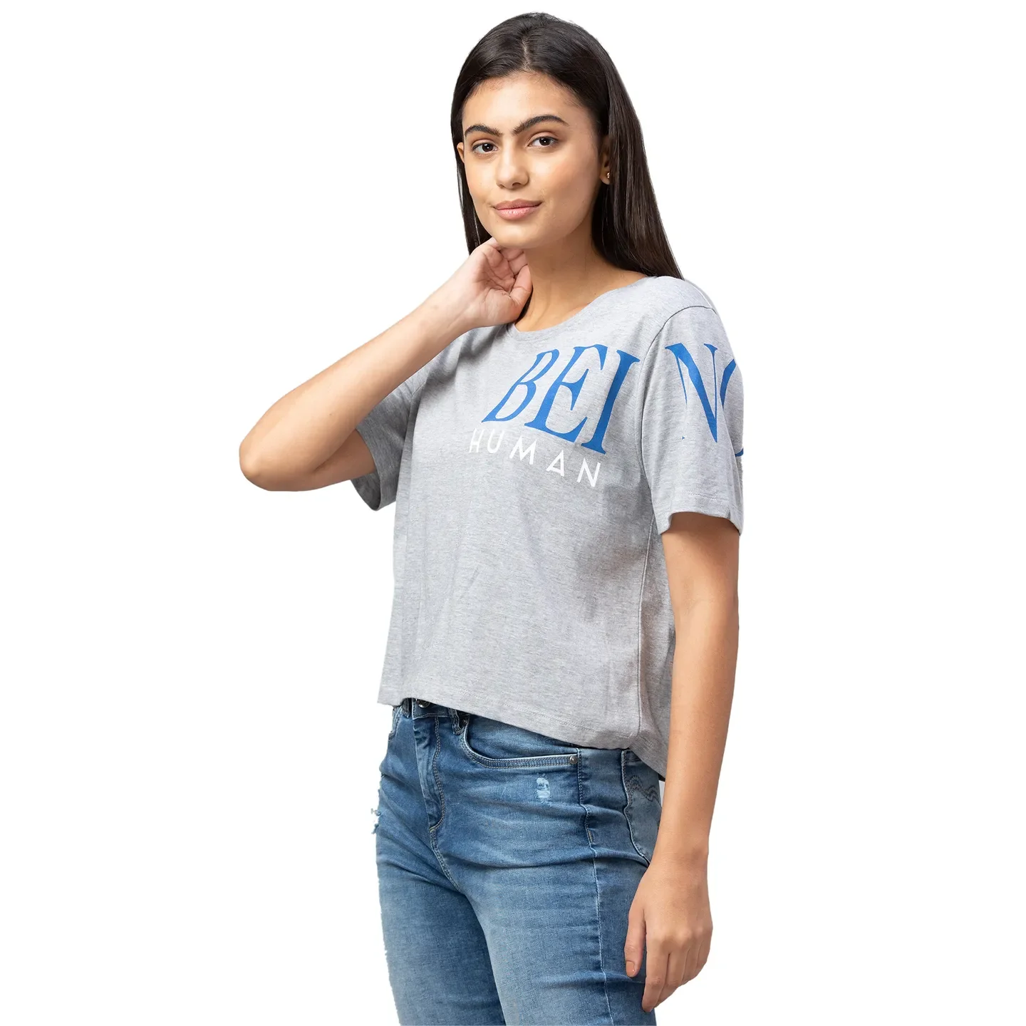 Grey Boxy Fit Women's Cotton T-Shirt By Being Human Clothing - Image 2