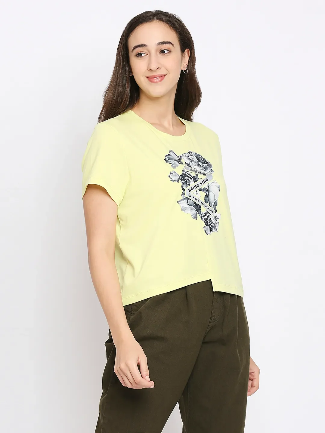 Yellow Boxy Fit Women's Cotton T-Shirt By Being Human Clothing - Image 2