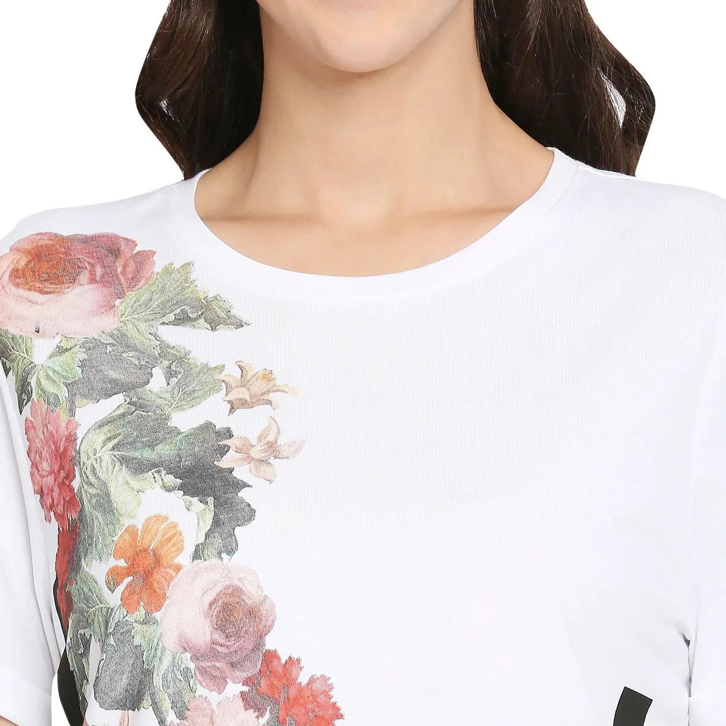 White Boxy Crop Fit Round Neck Short Sleeves Cotton Women's T-Shirt by Being Human Clothing - Image 5