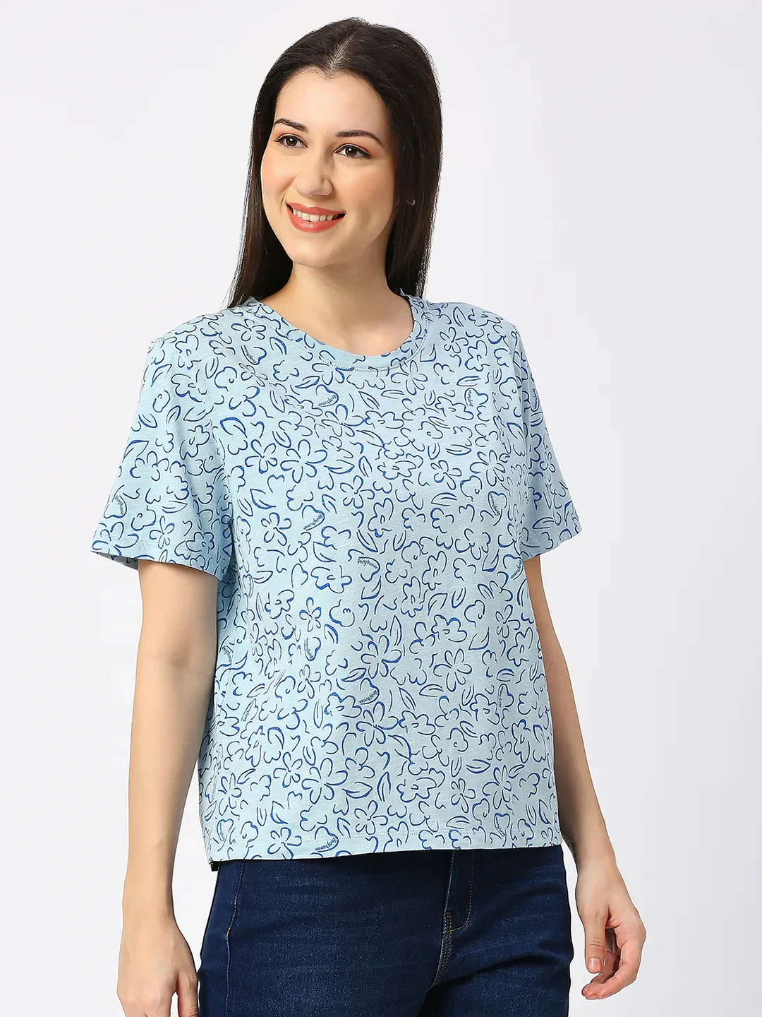 Blue Boxy Fit Women's Cotton T-Shirt By Being Human Clothing - Image 3