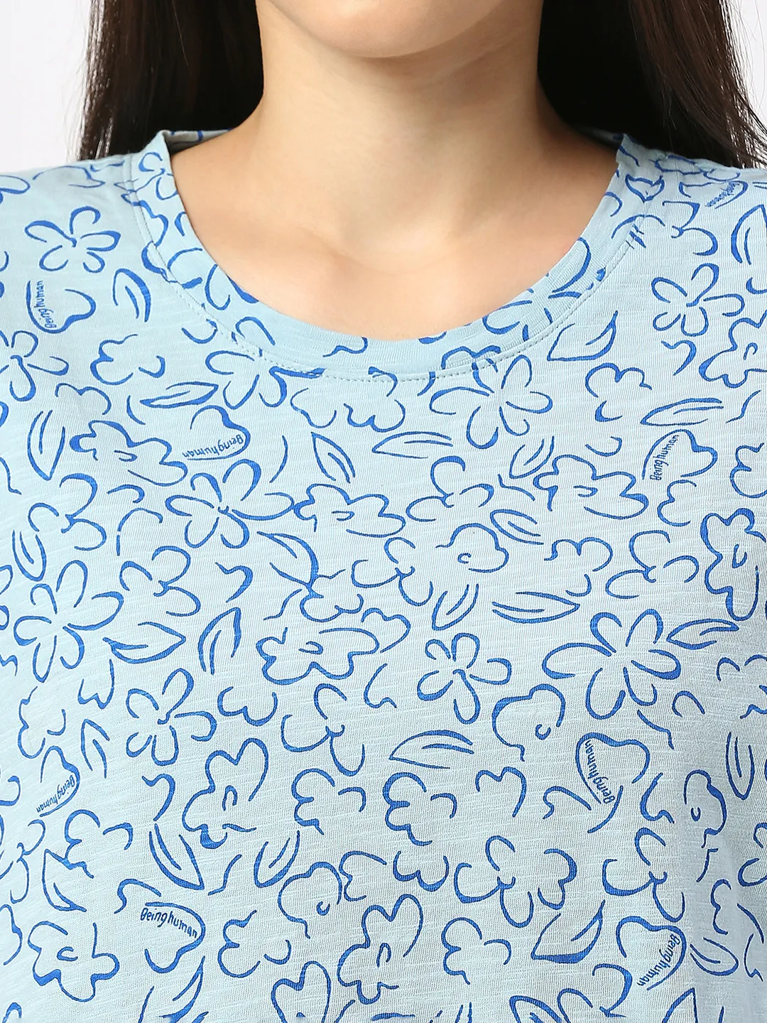 Blue Boxy Fit Women's Cotton T-Shirt By Being Human Clothing - Image 5
