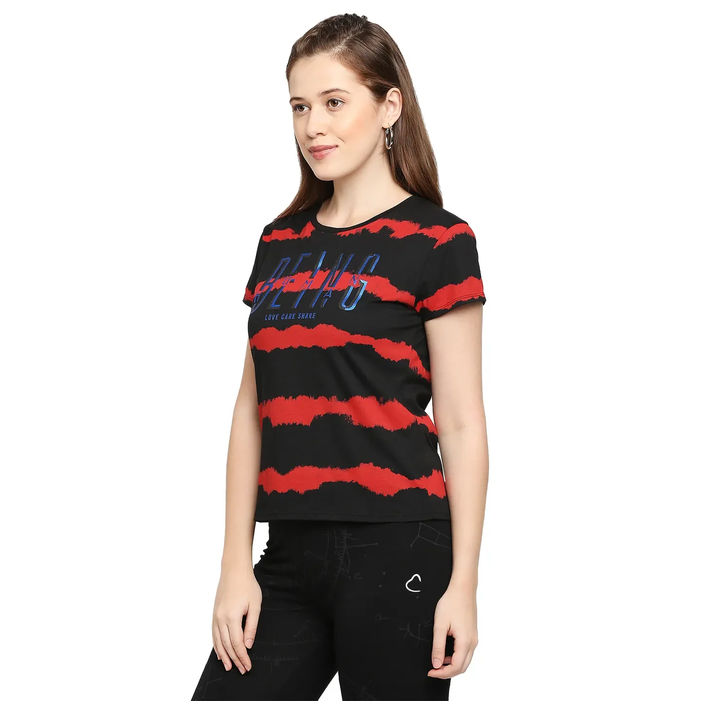 Black Boxy Fit Round Neck Short Sleeves Cotton Women's T-Shirt by Being Human Clothing - Image 2