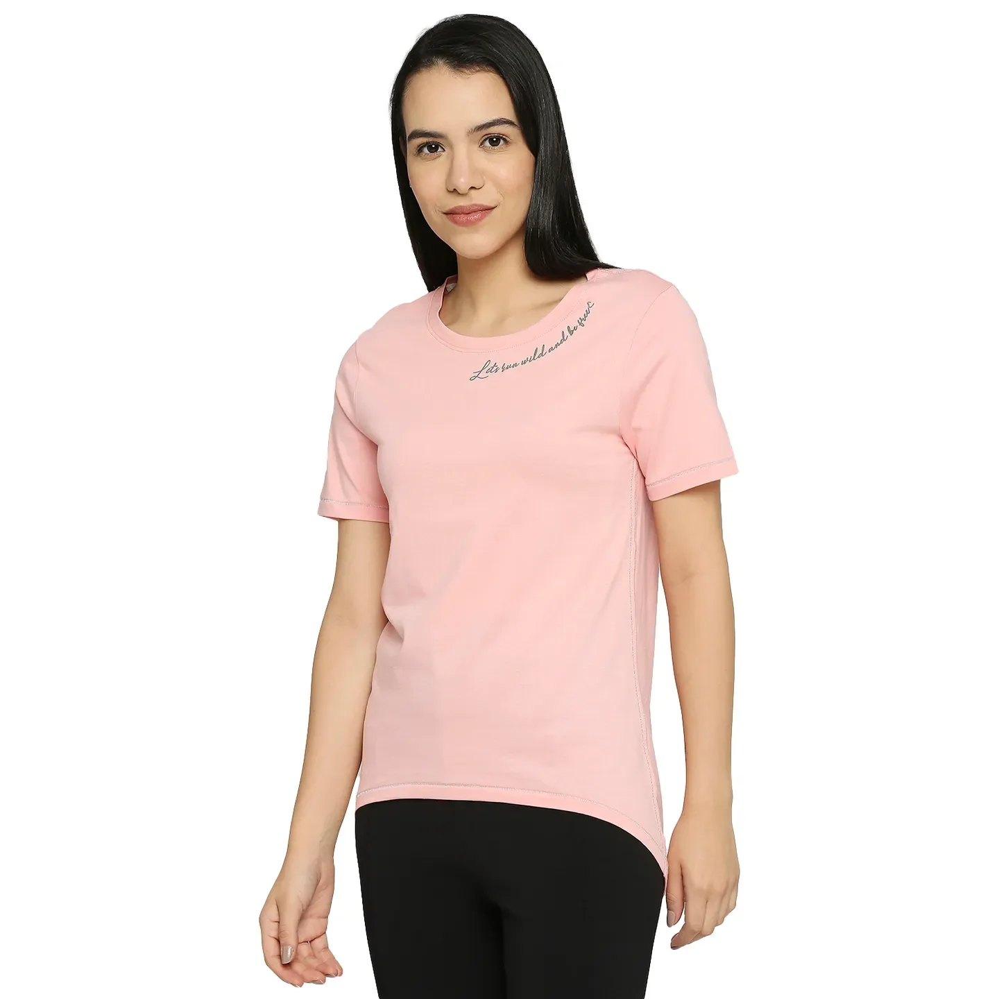 Pink Semi Fit Round Neck Short Sleeves Cotton Women's T-Shirt by Being Human Clothing - Image 2