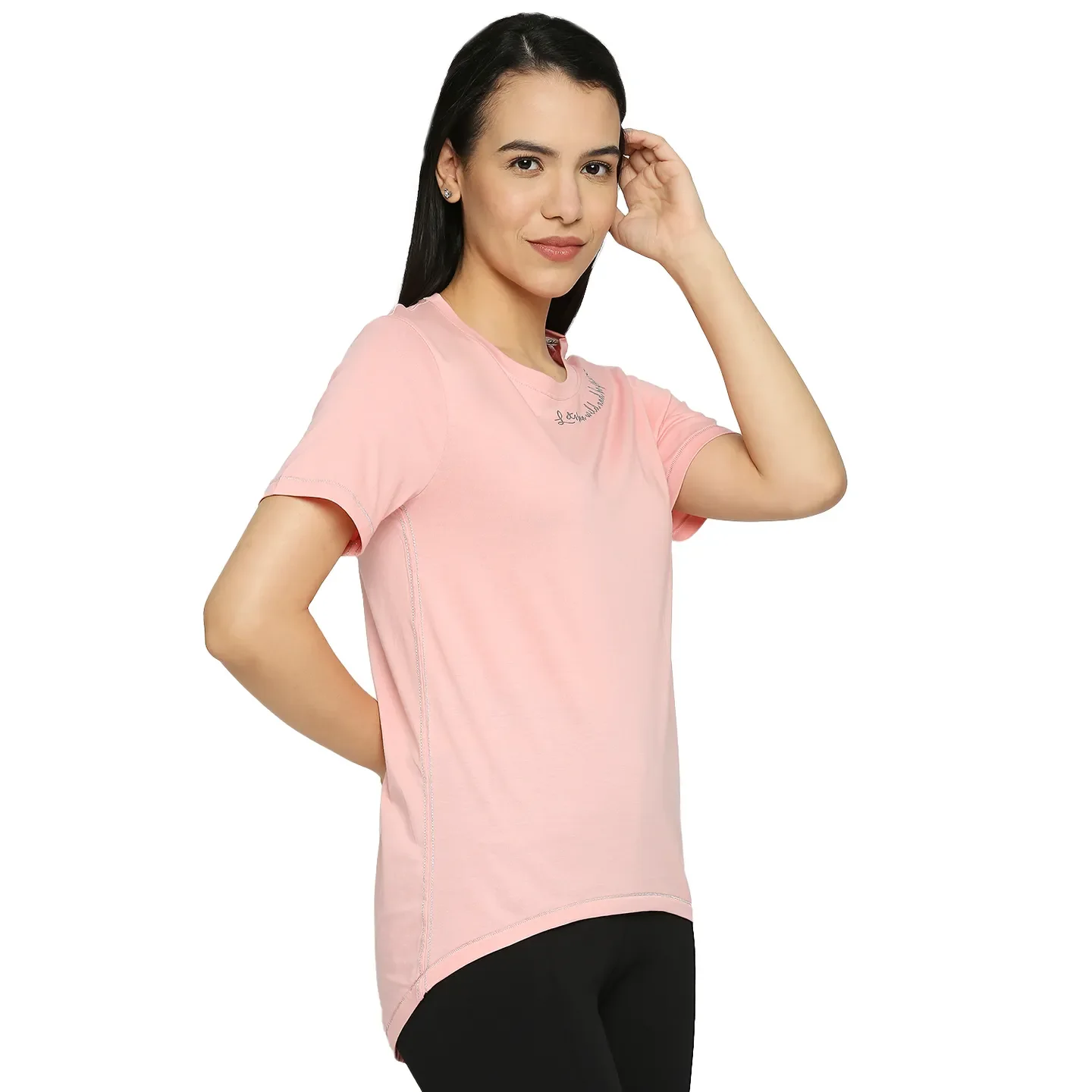 Pink Semi Fit Round Neck Short Sleeves Cotton Women's T-Shirt by Being Human Clothing - Image 3