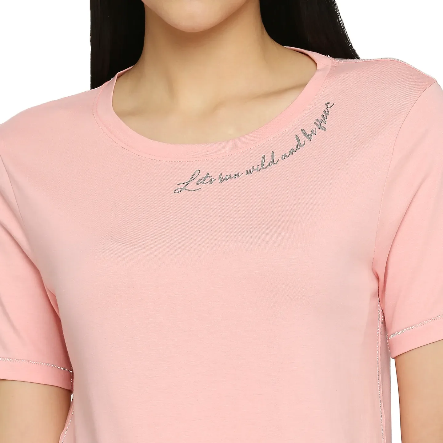 Pink Semi Fit Round Neck Short Sleeves Cotton Women's T-Shirt by Being Human Clothing - Image 5
