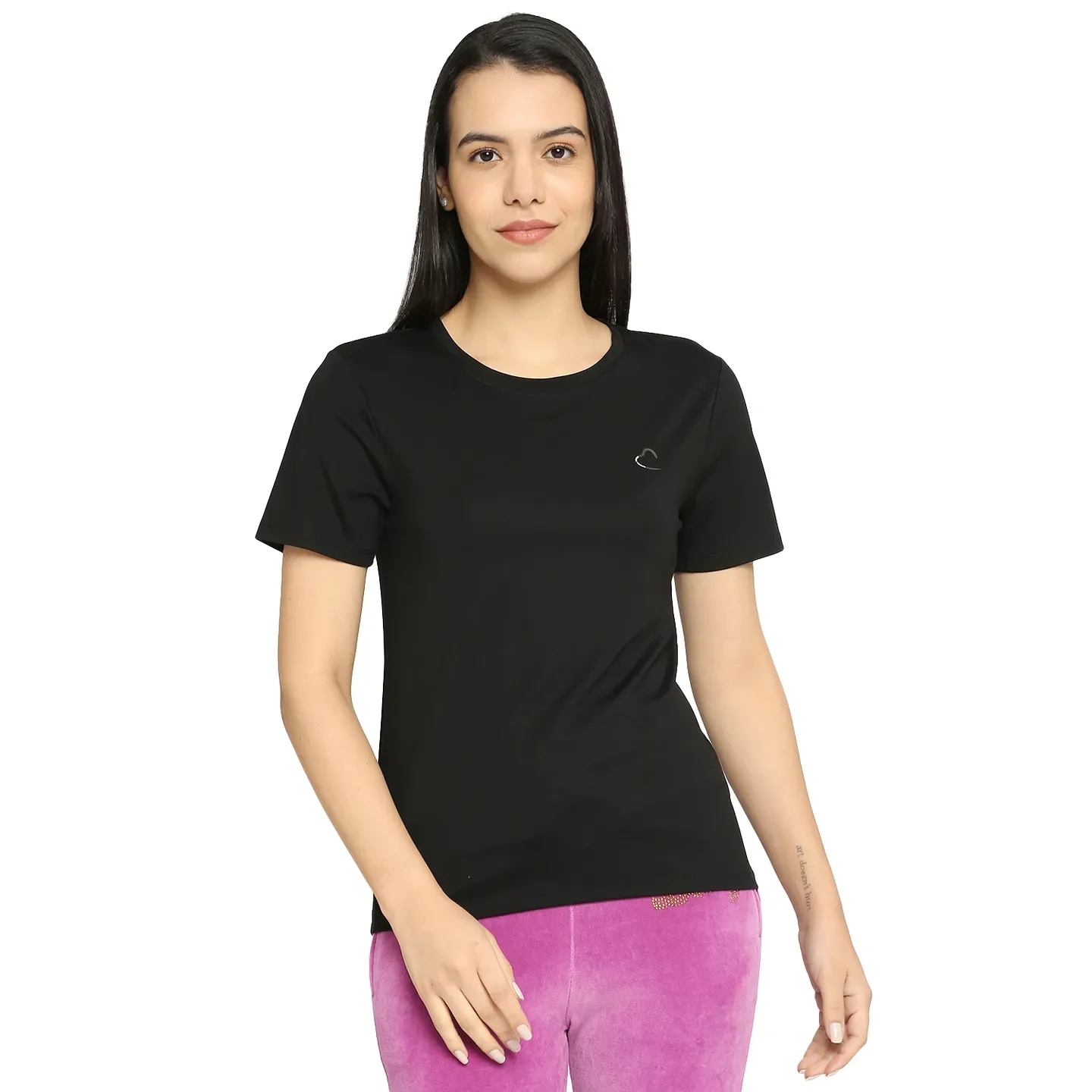 Black Semi Fit Women's Cotton T-Shirt By Being Human Clothing