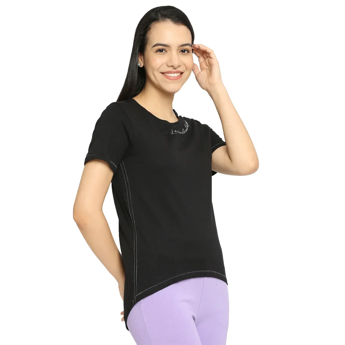 Black Semi Fit Women's Cotton T-Shirt By Being Human Clothing - Image 3