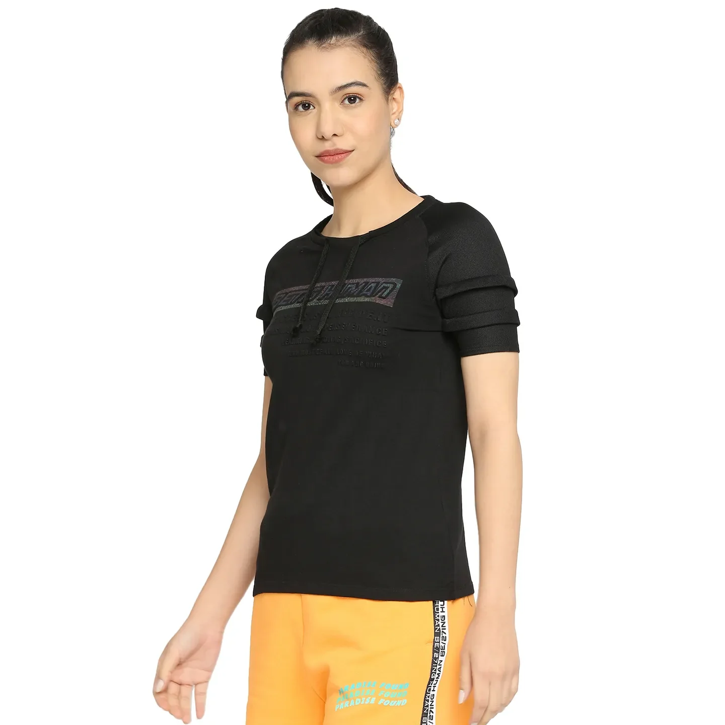 Black Semi Fit Women's Cotton T-Shirt By Being Human Clothing - Image 2