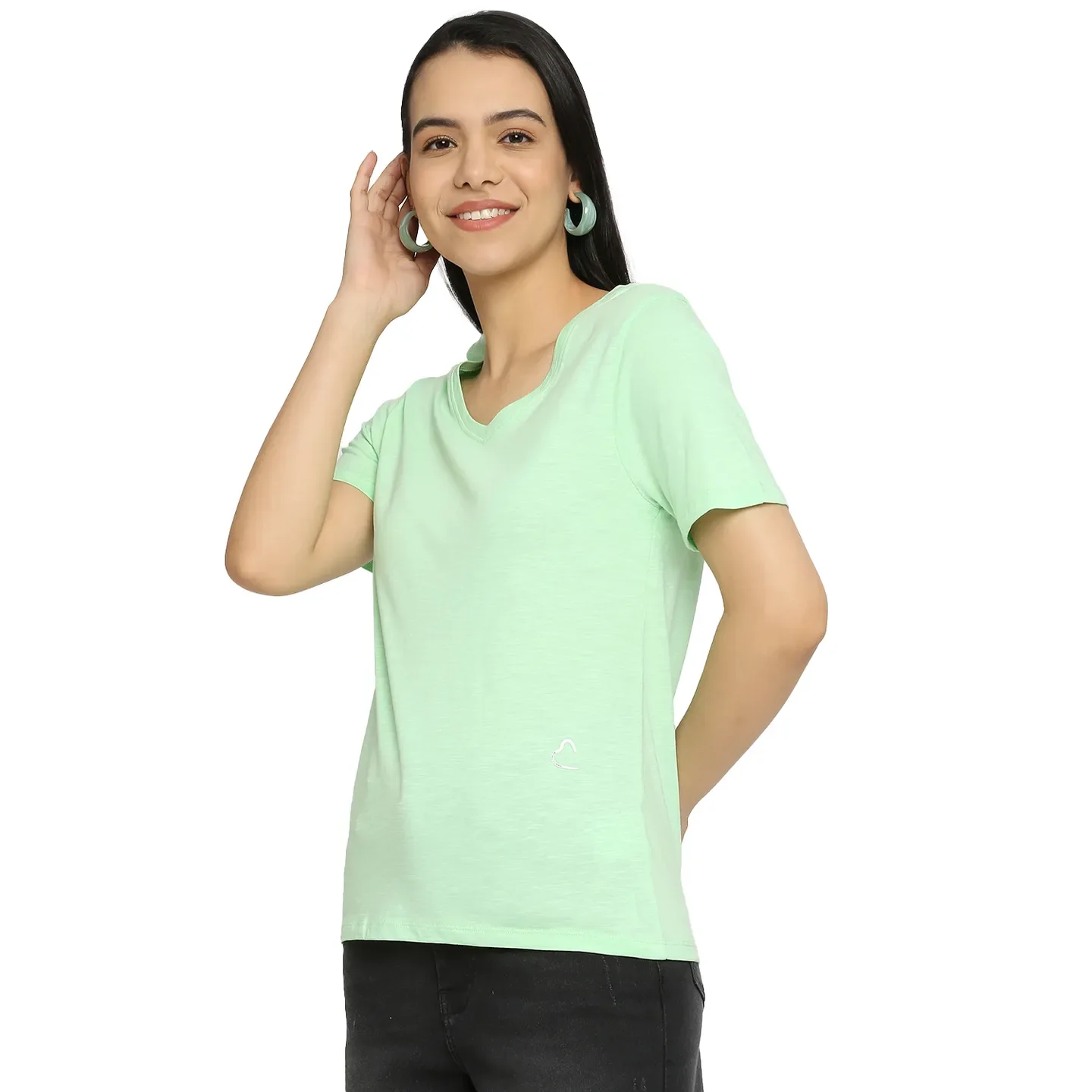 Green Semi Fit Women's Cotton T-Shirt By Being Human Clothing - Image 2