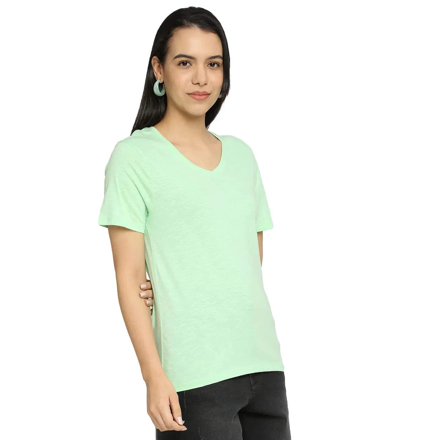 Green Semi Fit Women's Cotton T-Shirt By Being Human Clothing - Image 3