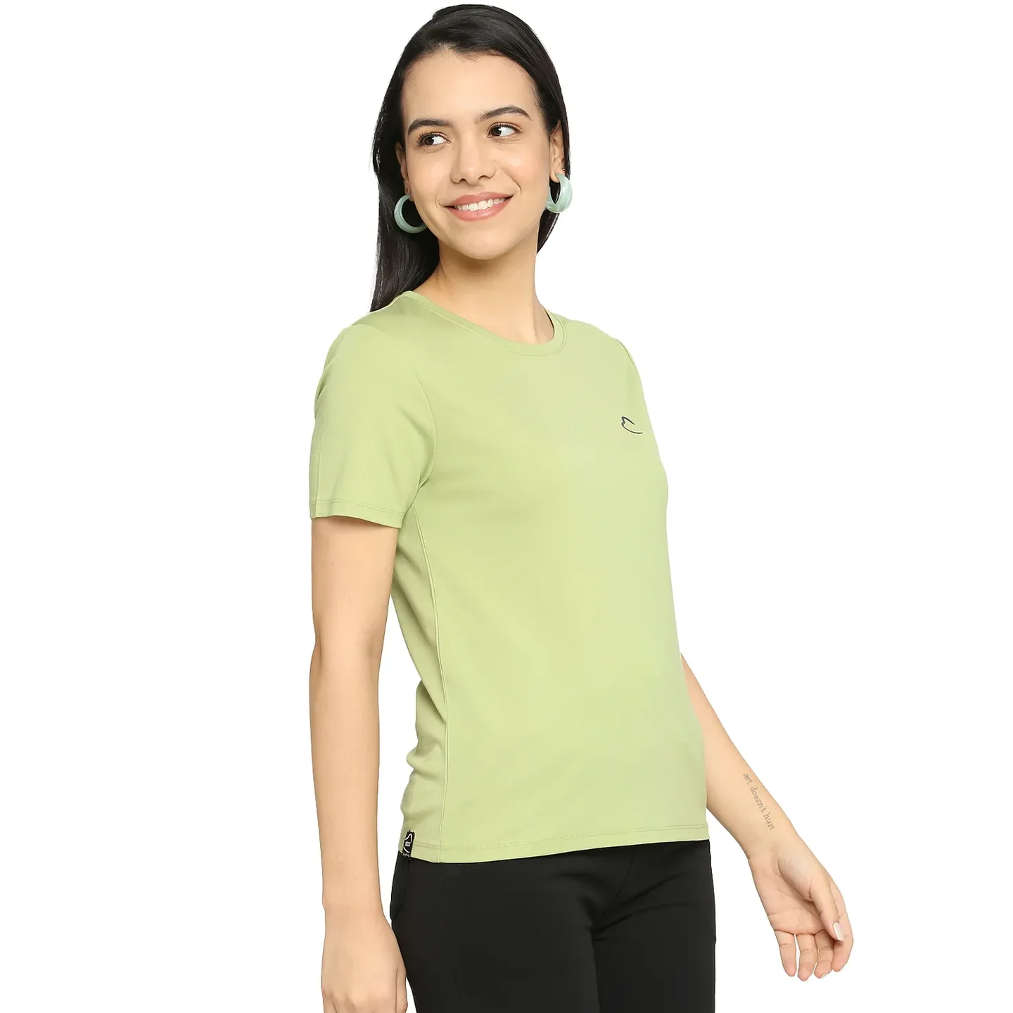 Green Semi Fit Round Neck Short Sleeves Cotton Women's T-Shirt by Being Human Clothing - Image 3