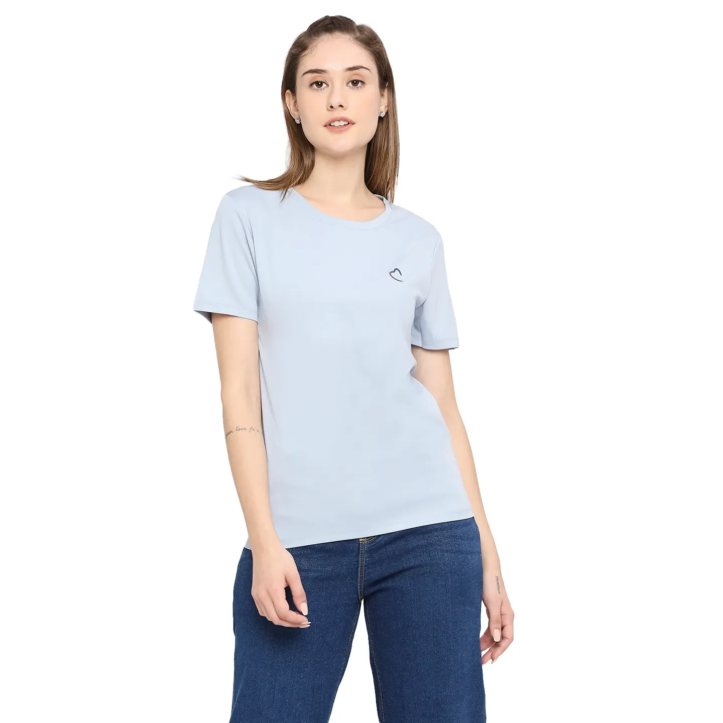 Sky Blue Semi Fit Women's Cotton T-Shirt By Being Human Clothing