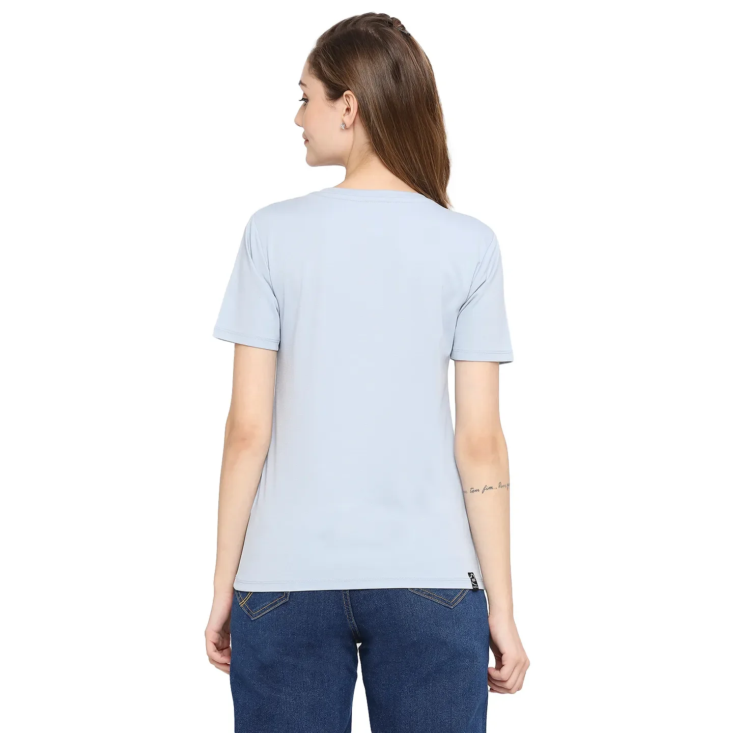 Sky Blue Semi Fit Women's Cotton T-Shirt By Being Human Clothing - Image 4